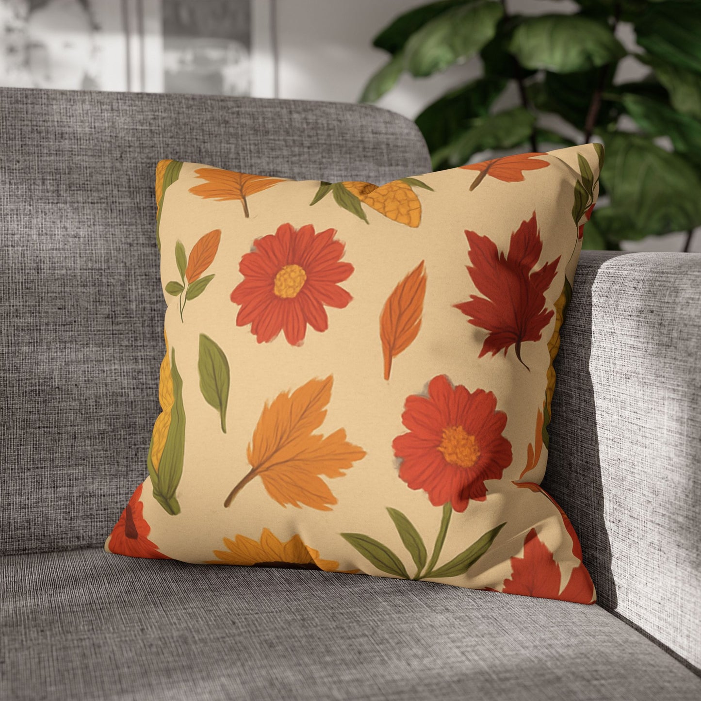 Autumn Floral Pillowcase, Cozy Home Decor, Fall Accent Cushion Case, Seasonal Throw Pillow, Thanksgiving Gift Idea