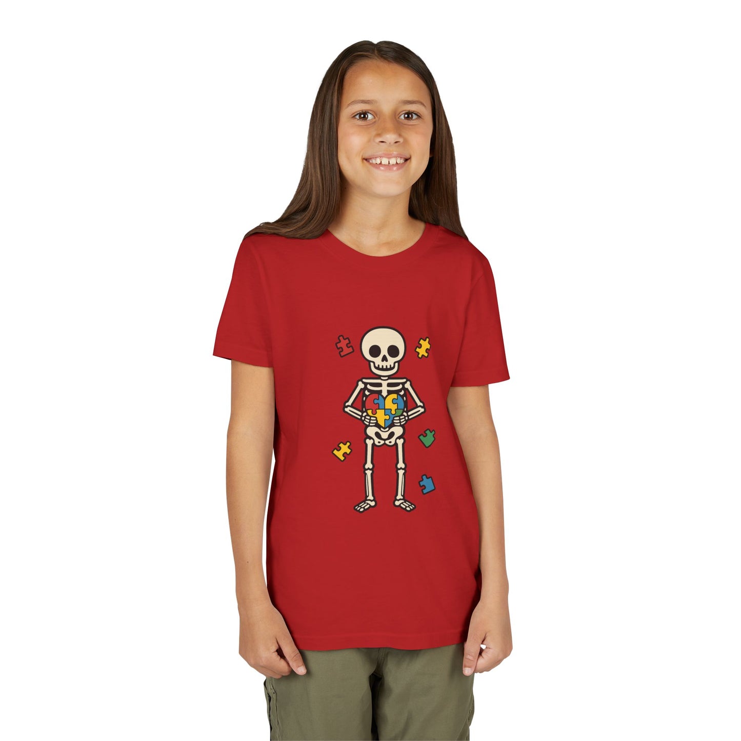 Spooky Skeleton Puzzle Heart Kids Tee β Fun Halloween Youth Shirt
