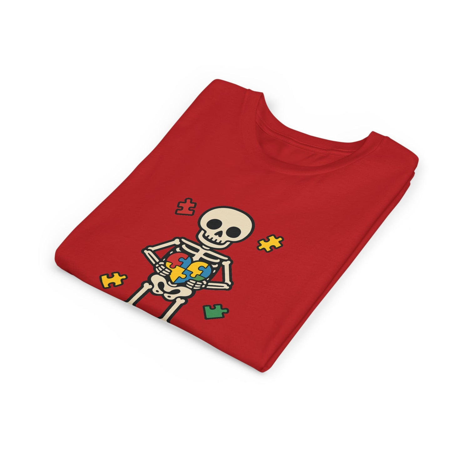 Spooky Skeleton Puzzle Heart Kids Tee β Fun Halloween Youth Shirt