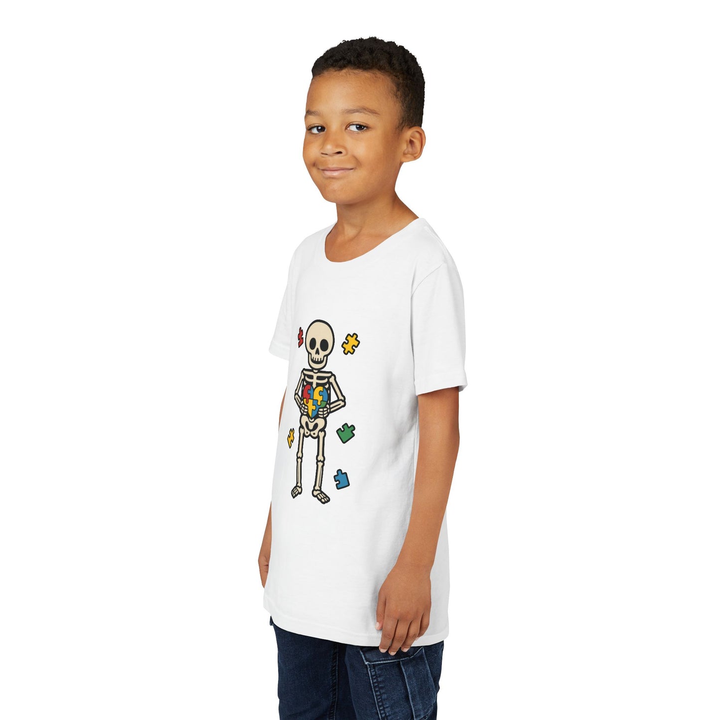 Spooky Skeleton Puzzle Heart Kids Tee β Fun Halloween Youth Shirt