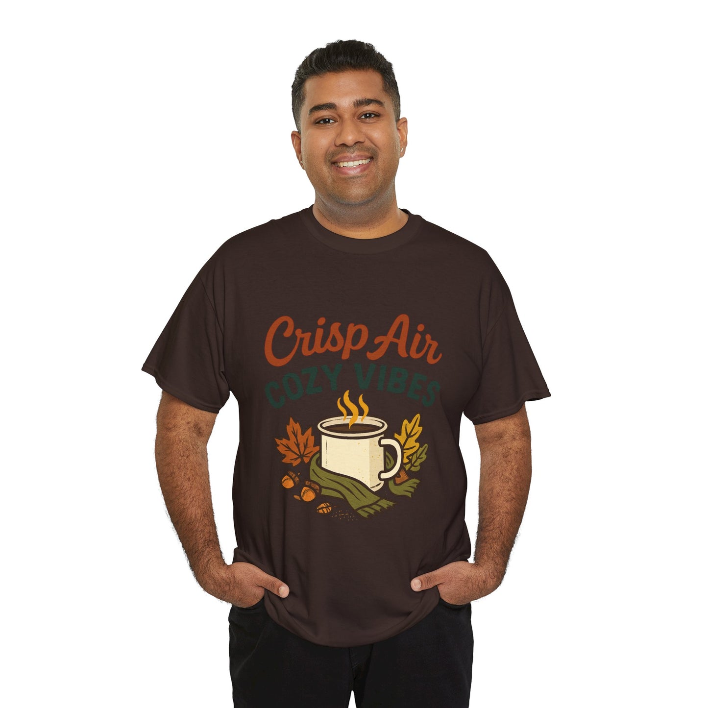Fall Graphic Tee | Crisp Air Cozy Vibes Unisex Cotton Shirt, Autumn Apparel