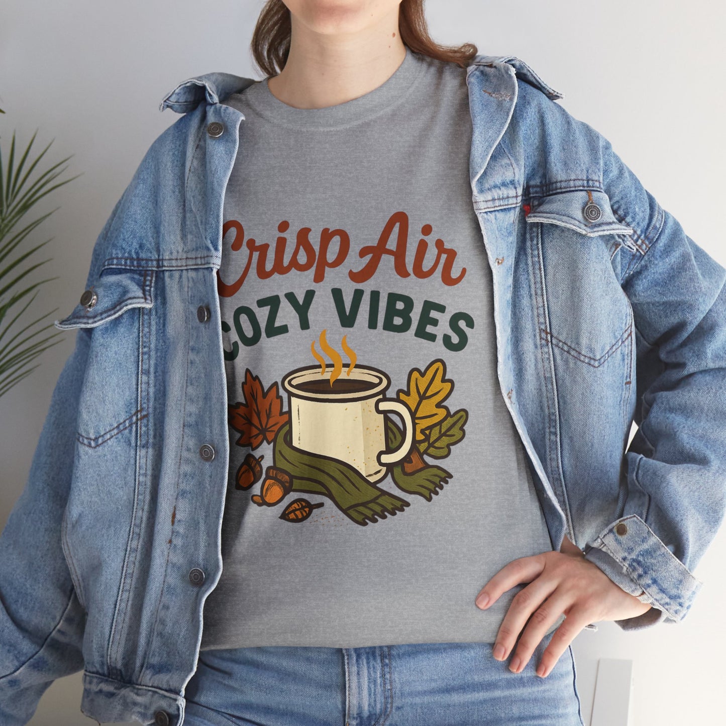 Fall Graphic Tee | Crisp Air Cozy Vibes Unisex Cotton Shirt, Autumn Apparel