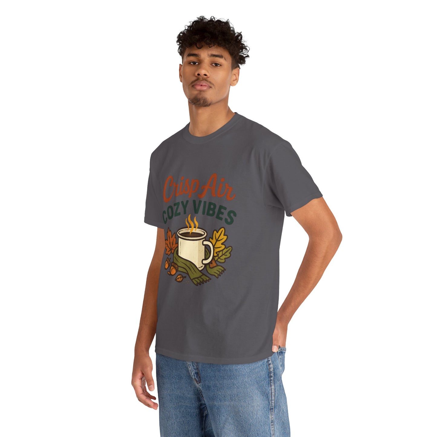 Fall Graphic Tee | Crisp Air Cozy Vibes Unisex Cotton Shirt, Autumn Apparel