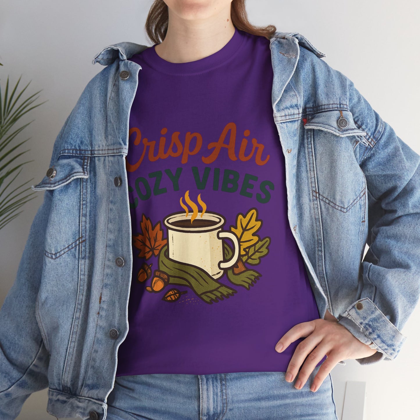 Fall Graphic Tee | Crisp Air Cozy Vibes Unisex Cotton Shirt, Autumn Apparel