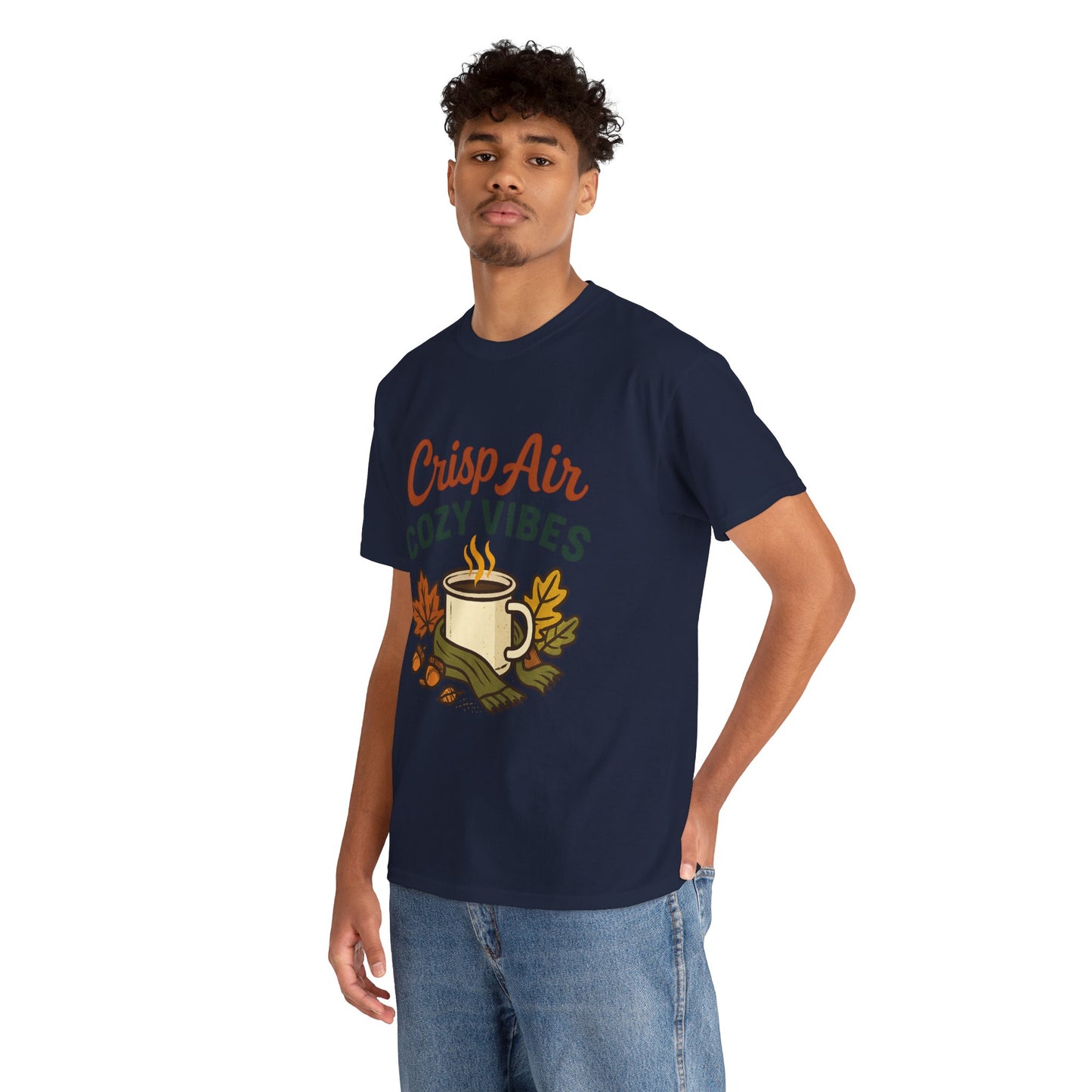 Fall Graphic Tee | Crisp Air Cozy Vibes Unisex Cotton Shirt, Autumn Apparel