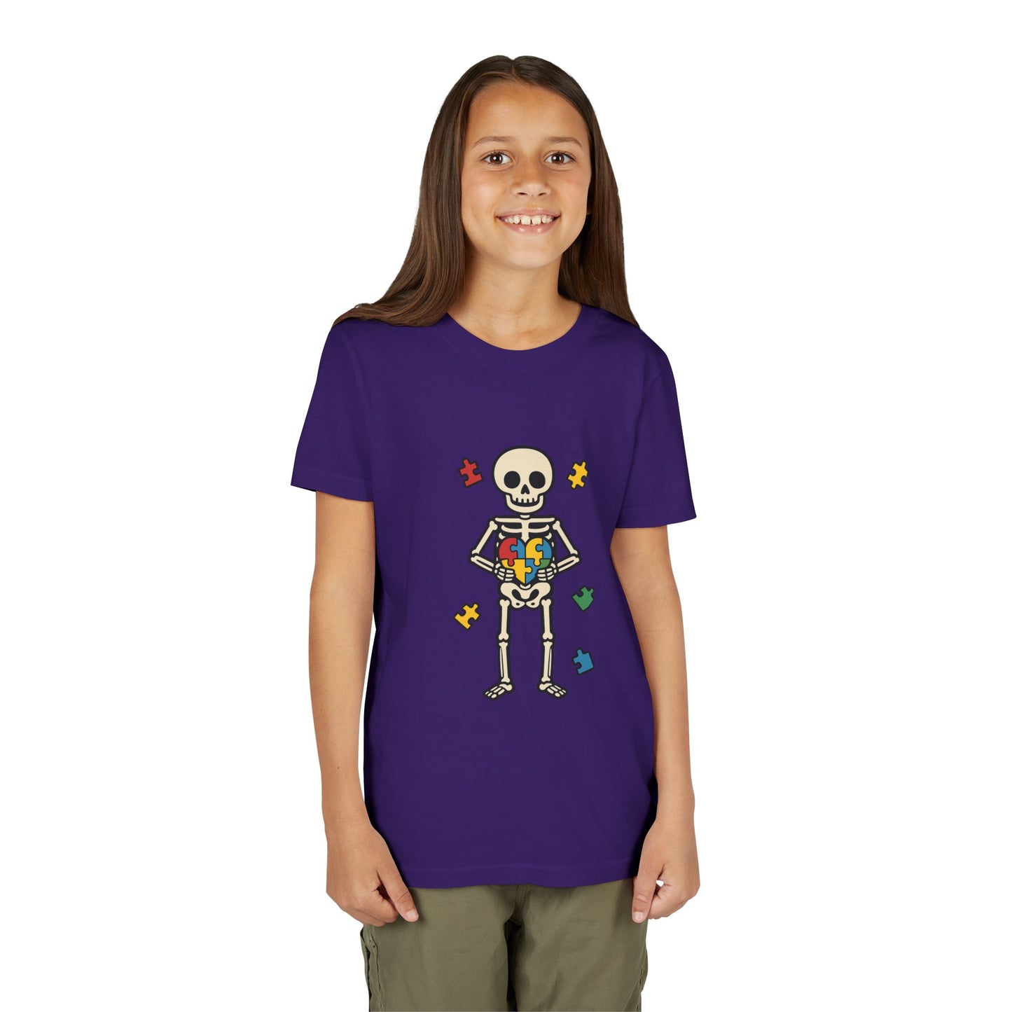 Spooky Skeleton Puzzle Heart Kids Tee β Fun Halloween Youth Shirt