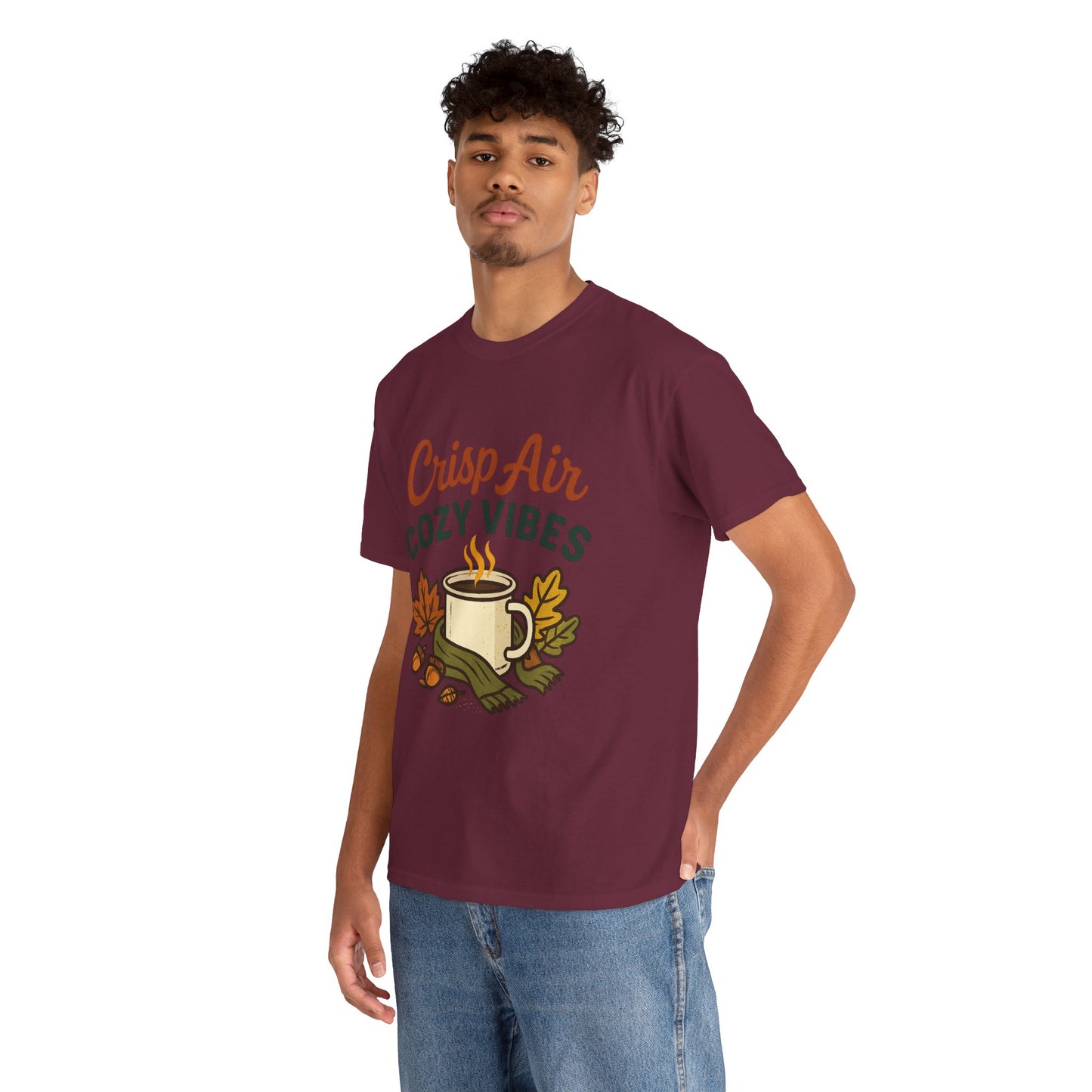 Fall Graphic Tee | Crisp Air Cozy Vibes Unisex Cotton Shirt, Autumn Apparel