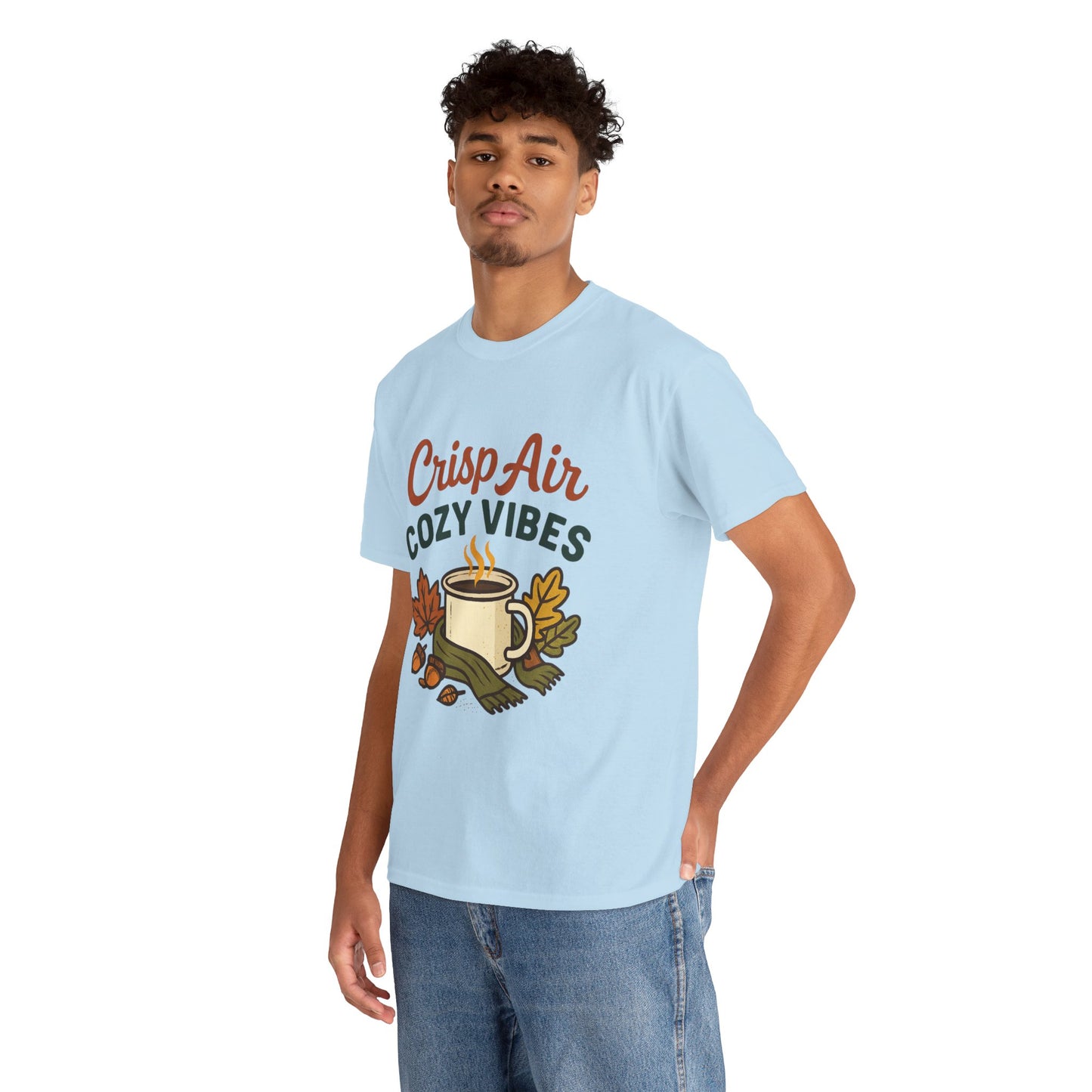 Fall Graphic Tee | Crisp Air Cozy Vibes Unisex Cotton Shirt, Autumn Apparel