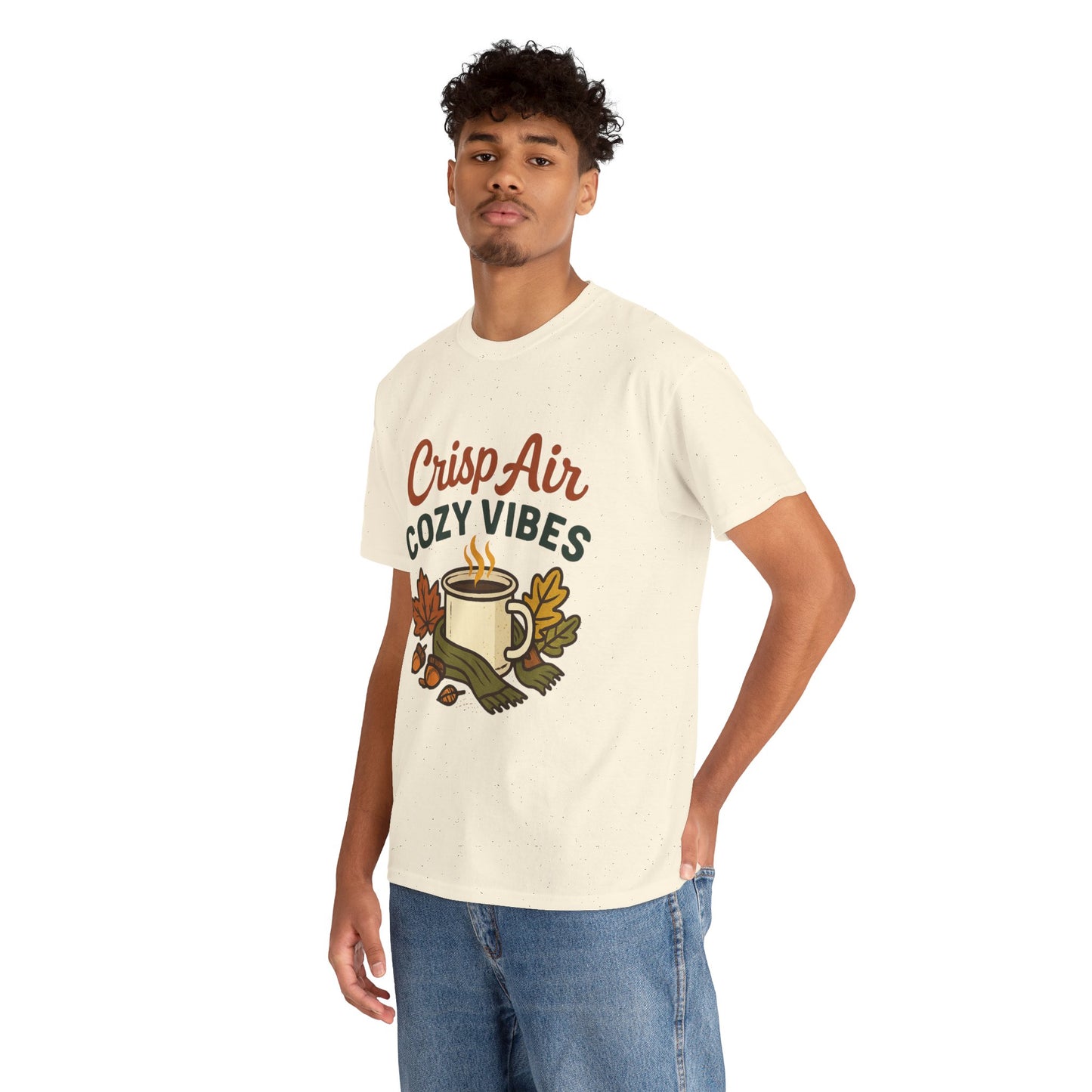 Fall Graphic Tee | Crisp Air Cozy Vibes Unisex Cotton Shirt, Autumn Apparel