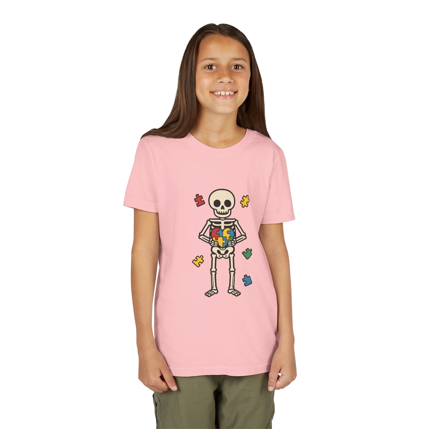 Spooky Skeleton Puzzle Heart Kids Tee β Fun Halloween Youth Shirt