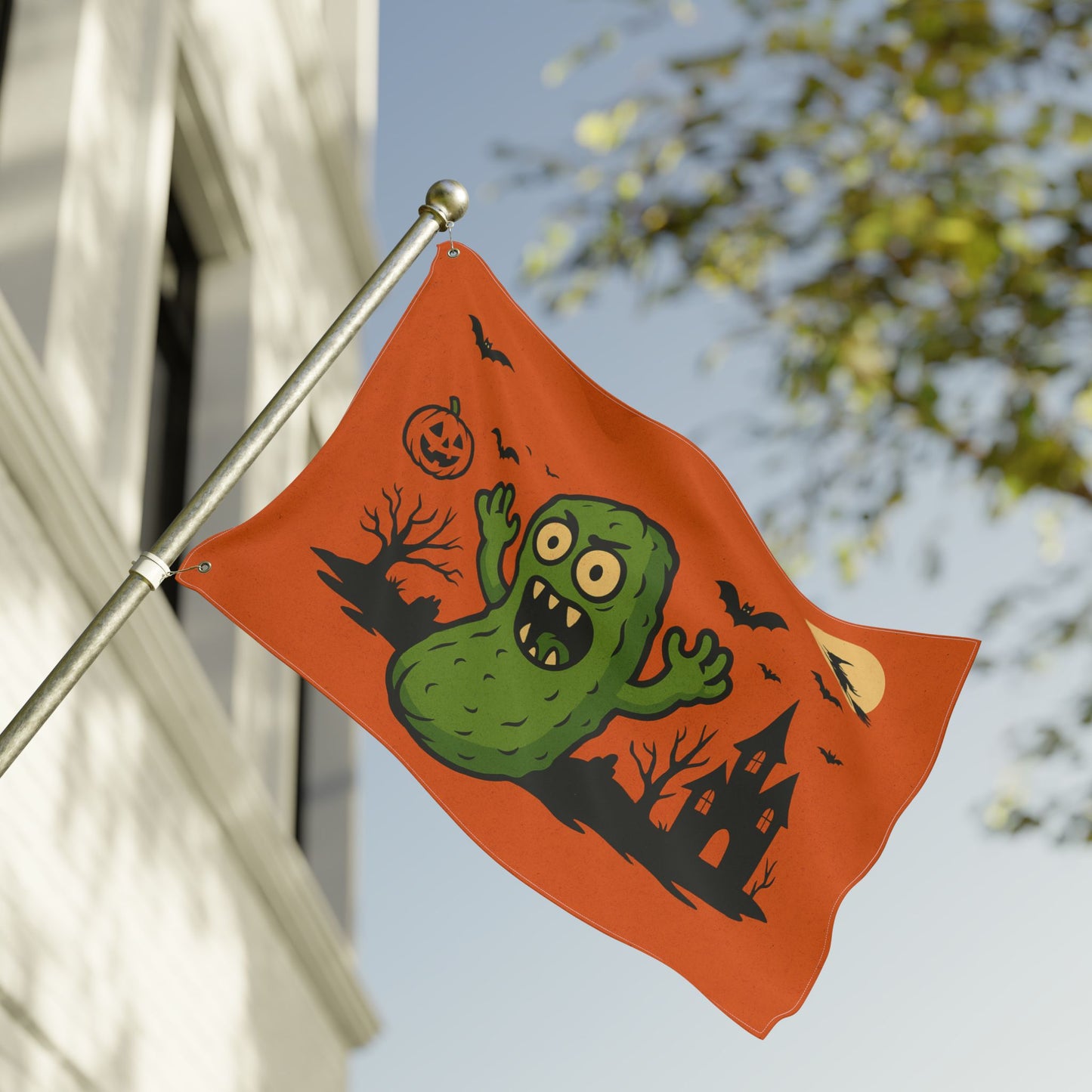 Trick or Treat Yourself Flag – Spooky Pickle & Pumpkin Yard Decor, Double-Sided Halloween Fun!