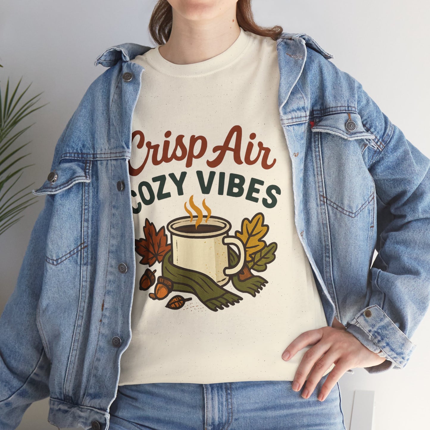 Fall Graphic Tee | Crisp Air Cozy Vibes Unisex Cotton Shirt, Autumn Apparel