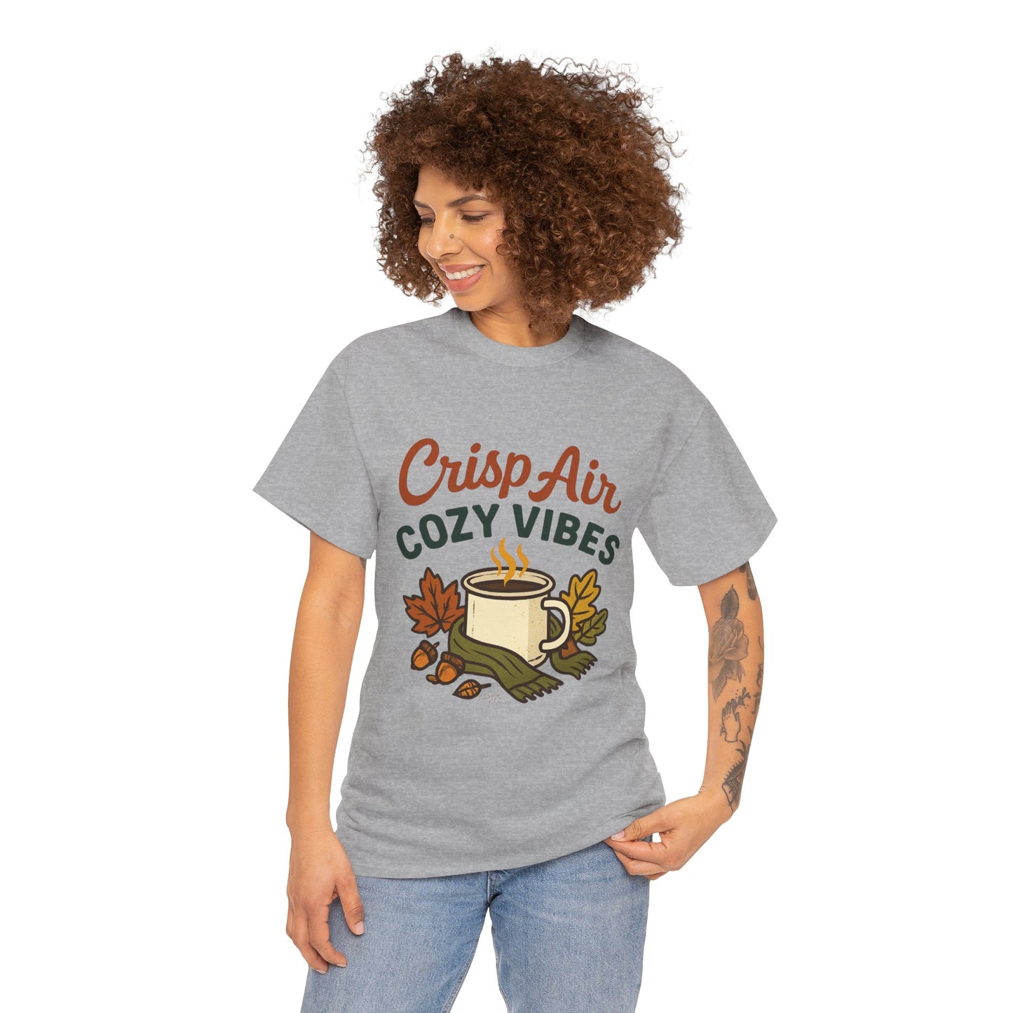 Fall Graphic Tee | Crisp Air Cozy Vibes Unisex Cotton Shirt, Autumn Apparel