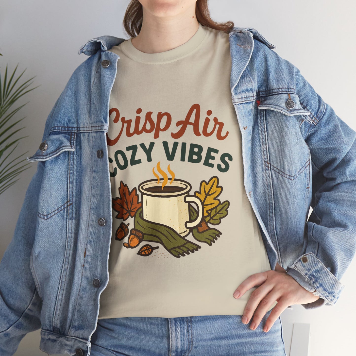 Fall Graphic Tee | Crisp Air Cozy Vibes Unisex Cotton Shirt, Autumn Apparel