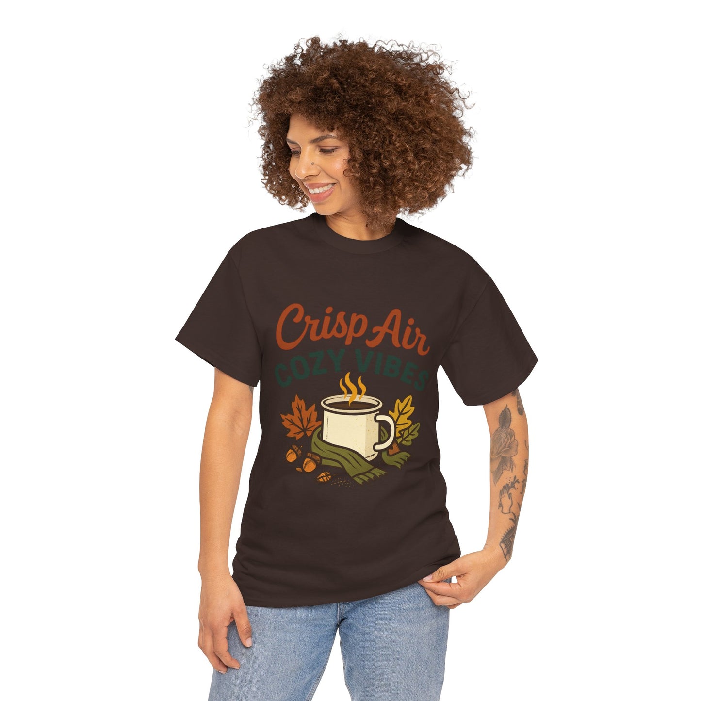 Fall Graphic Tee | Crisp Air Cozy Vibes Unisex Cotton Shirt, Autumn Apparel