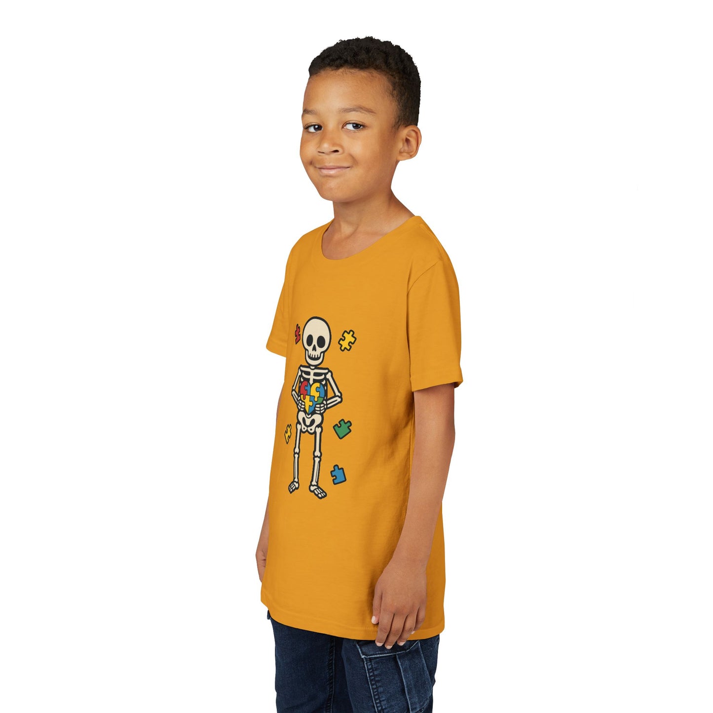 Spooky Skeleton Puzzle Heart Kids Tee β Fun Halloween Youth Shirt