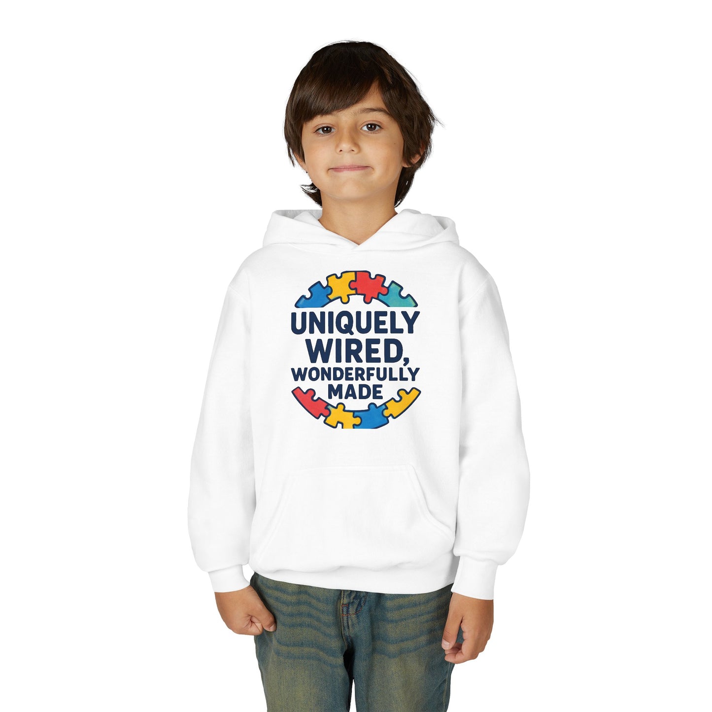 Soft Youth Hoodie – Inspirational “Uniquely Wired, Wonderfully Made” Pullover | Cozy Streetwear for Kids