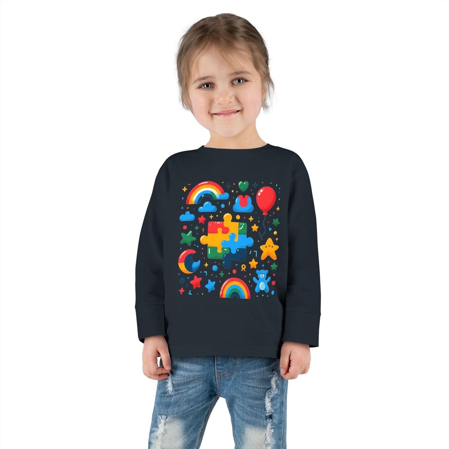 Rainbow Puzzle Toddler Shirt – Fun Long Sleeve Tee for Kids