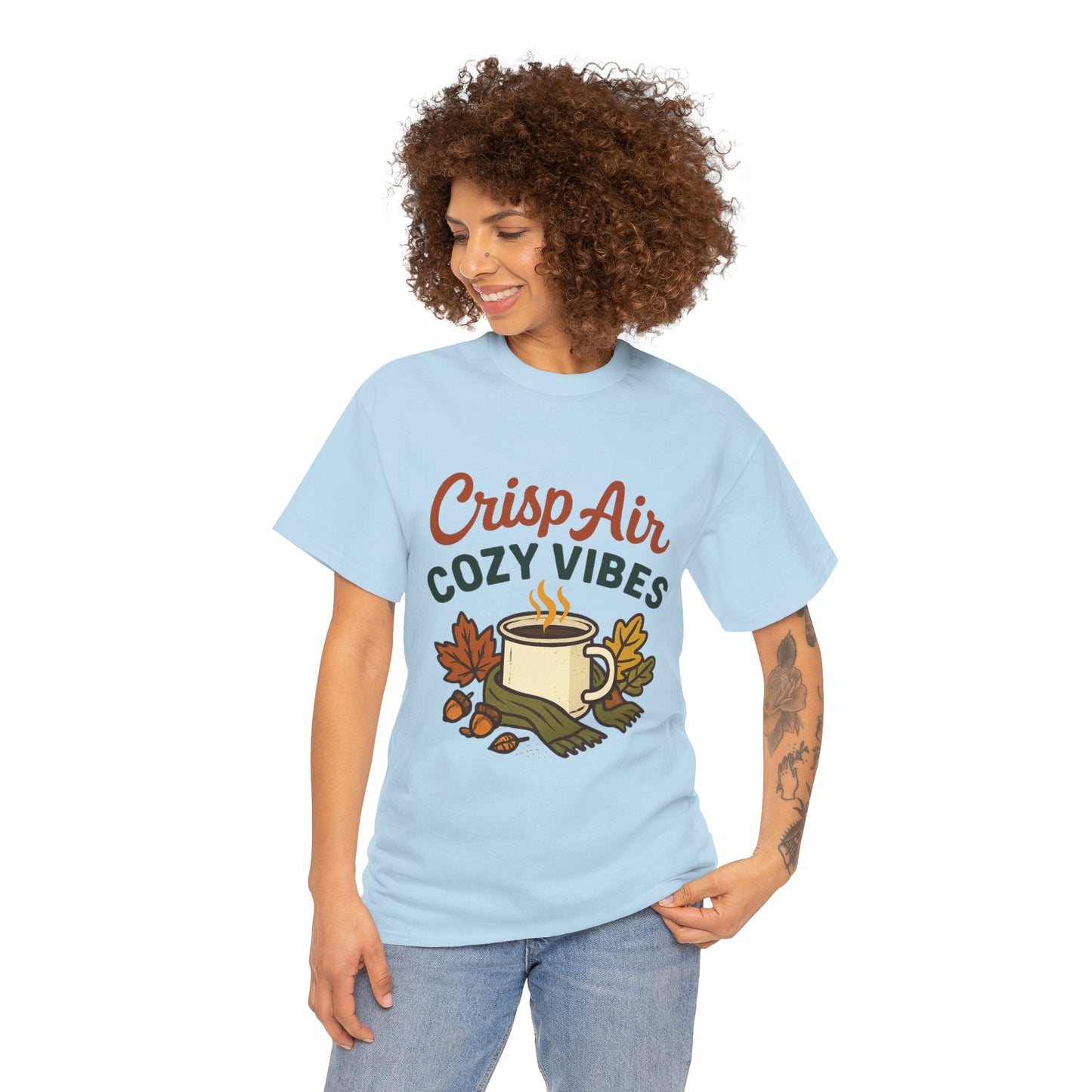 Fall Graphic Tee | Crisp Air Cozy Vibes Unisex Cotton Shirt, Autumn Apparel
