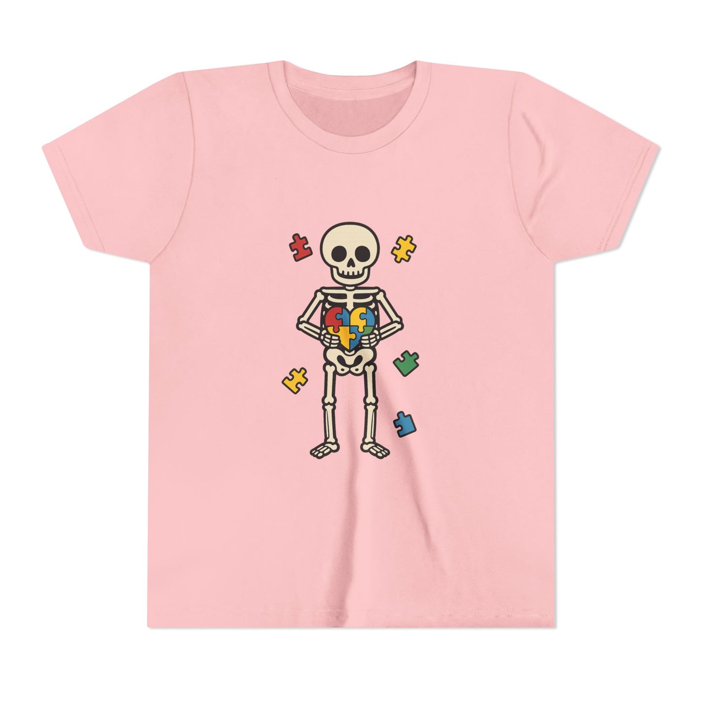 Spooky Skeleton Puzzle Heart Kids Tee β Fun Halloween Youth Shirt