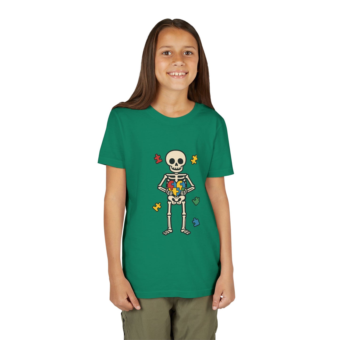 Spooky Skeleton Puzzle Heart Kids Tee β Fun Halloween Youth Shirt