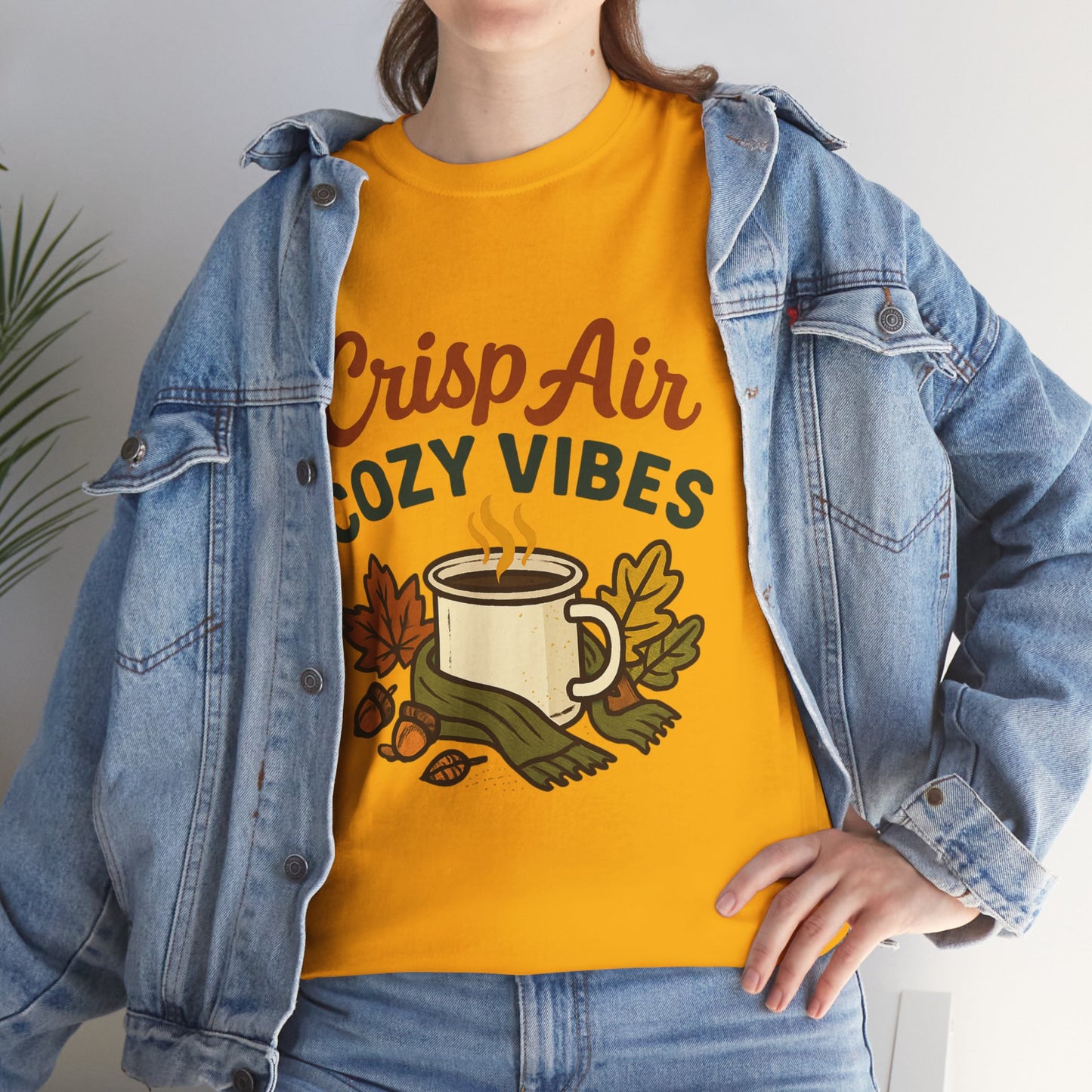 Fall Graphic Tee | Crisp Air Cozy Vibes Unisex Cotton Shirt, Autumn Apparel