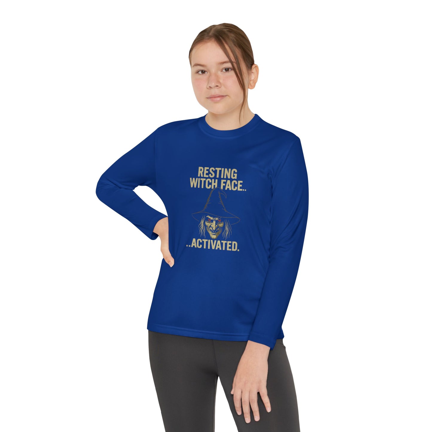 Resting Witch Face Activated Youth Long Sleeve Tee, Halloween Costume Shirt, Kid's Spooky Apparel, Witchy Tee, Fall Basics