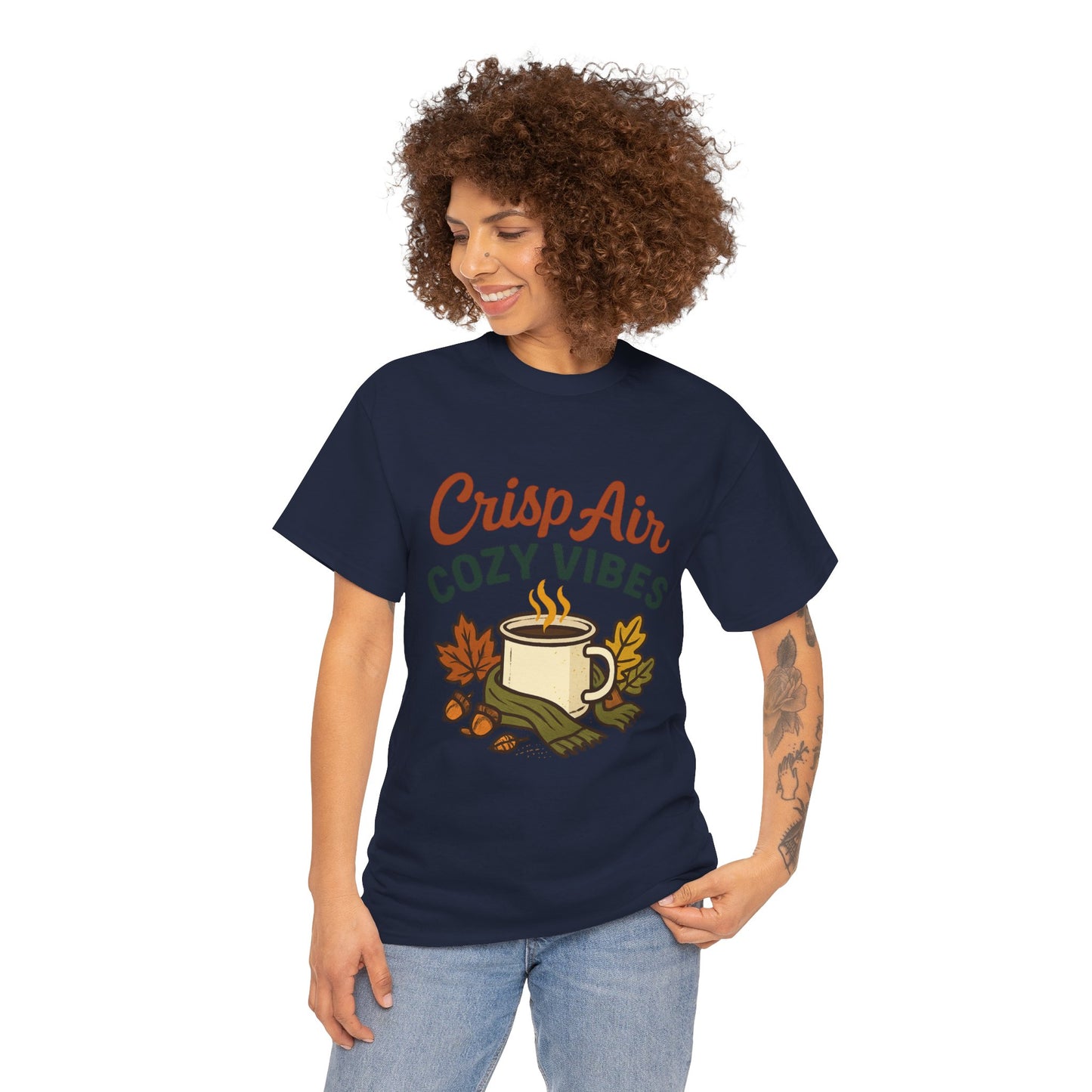 Fall Graphic Tee | Crisp Air Cozy Vibes Unisex Cotton Shirt, Autumn Apparel