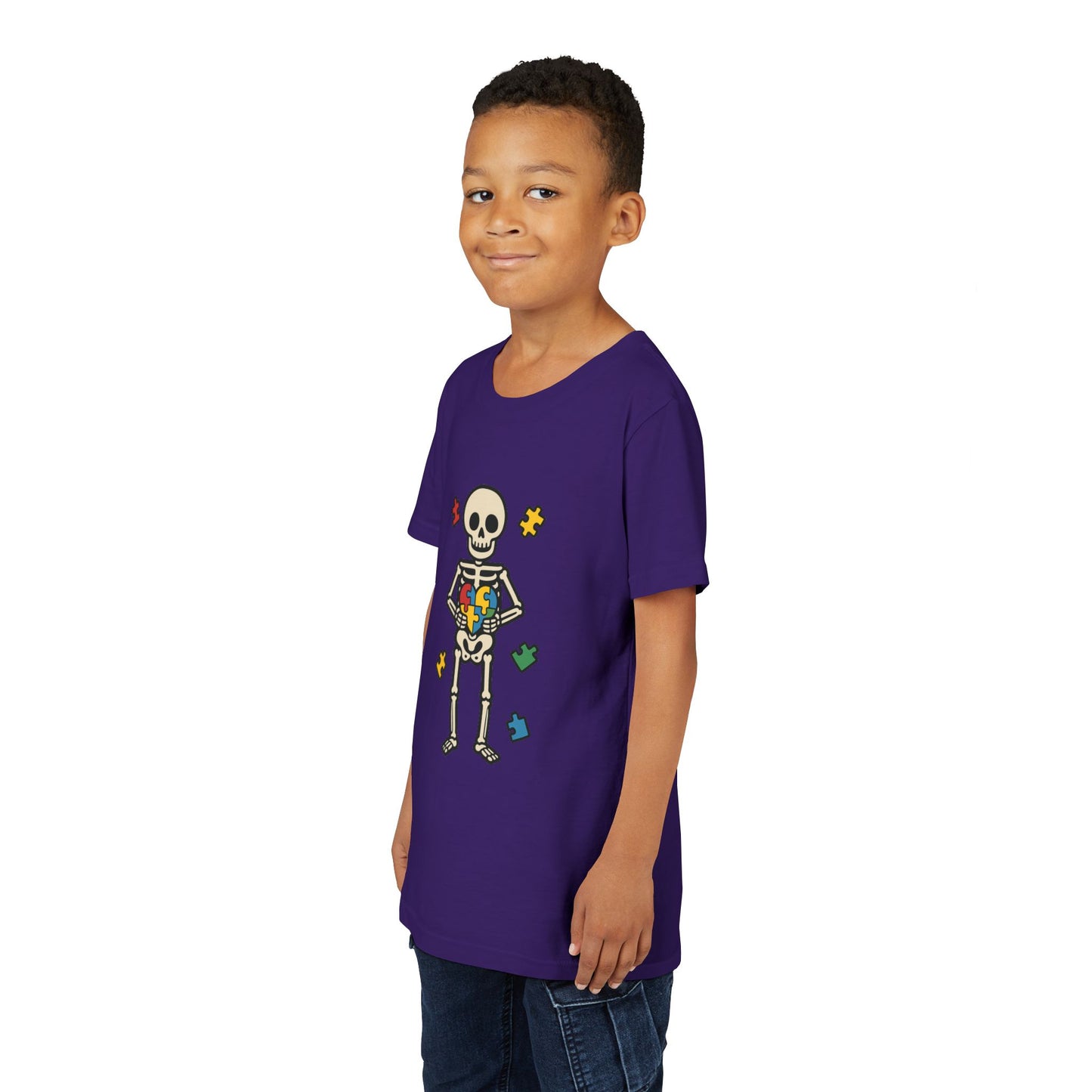 Spooky Skeleton Puzzle Heart Kids Tee β Fun Halloween Youth Shirt