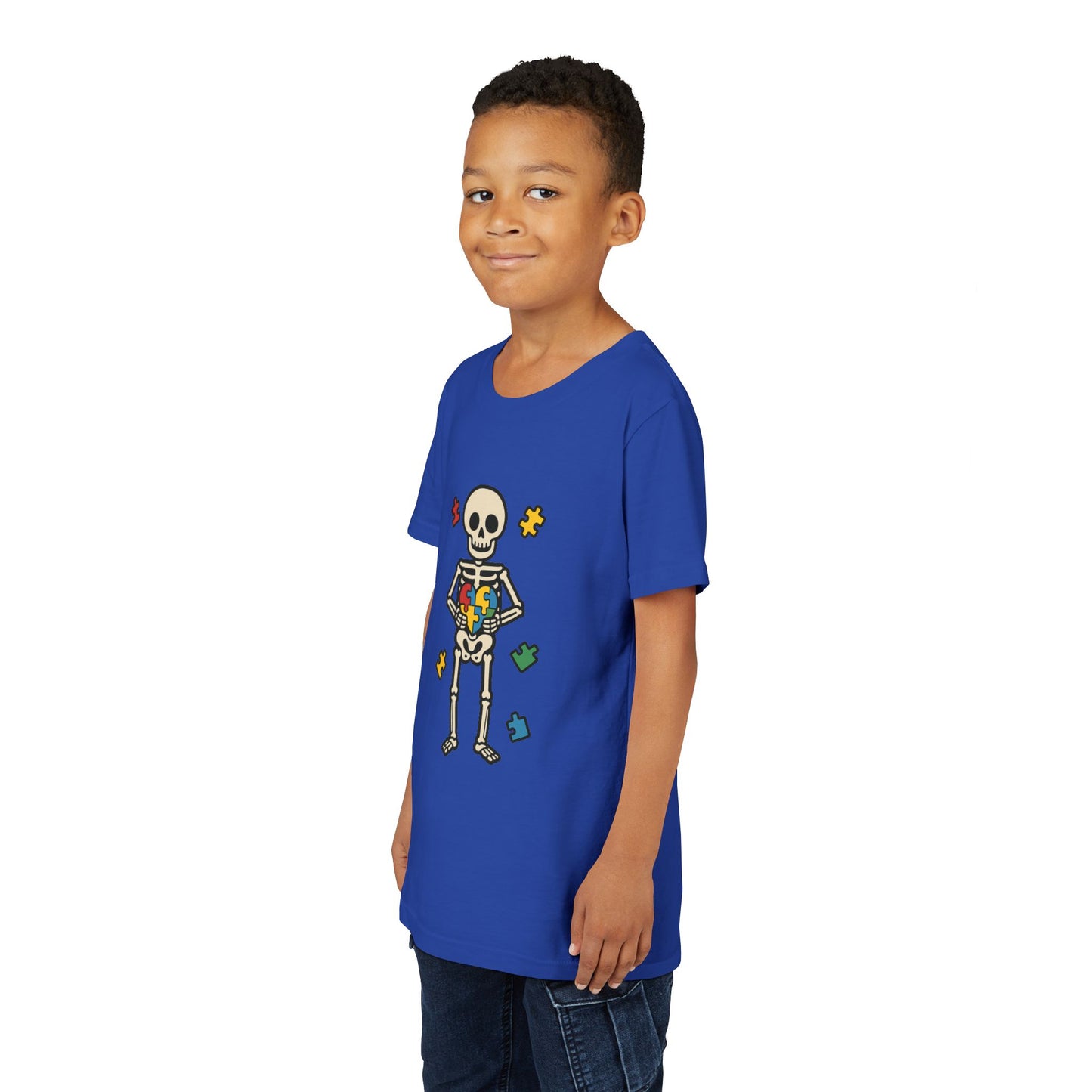 Spooky Skeleton Puzzle Heart Kids Tee β Fun Halloween Youth Shirt