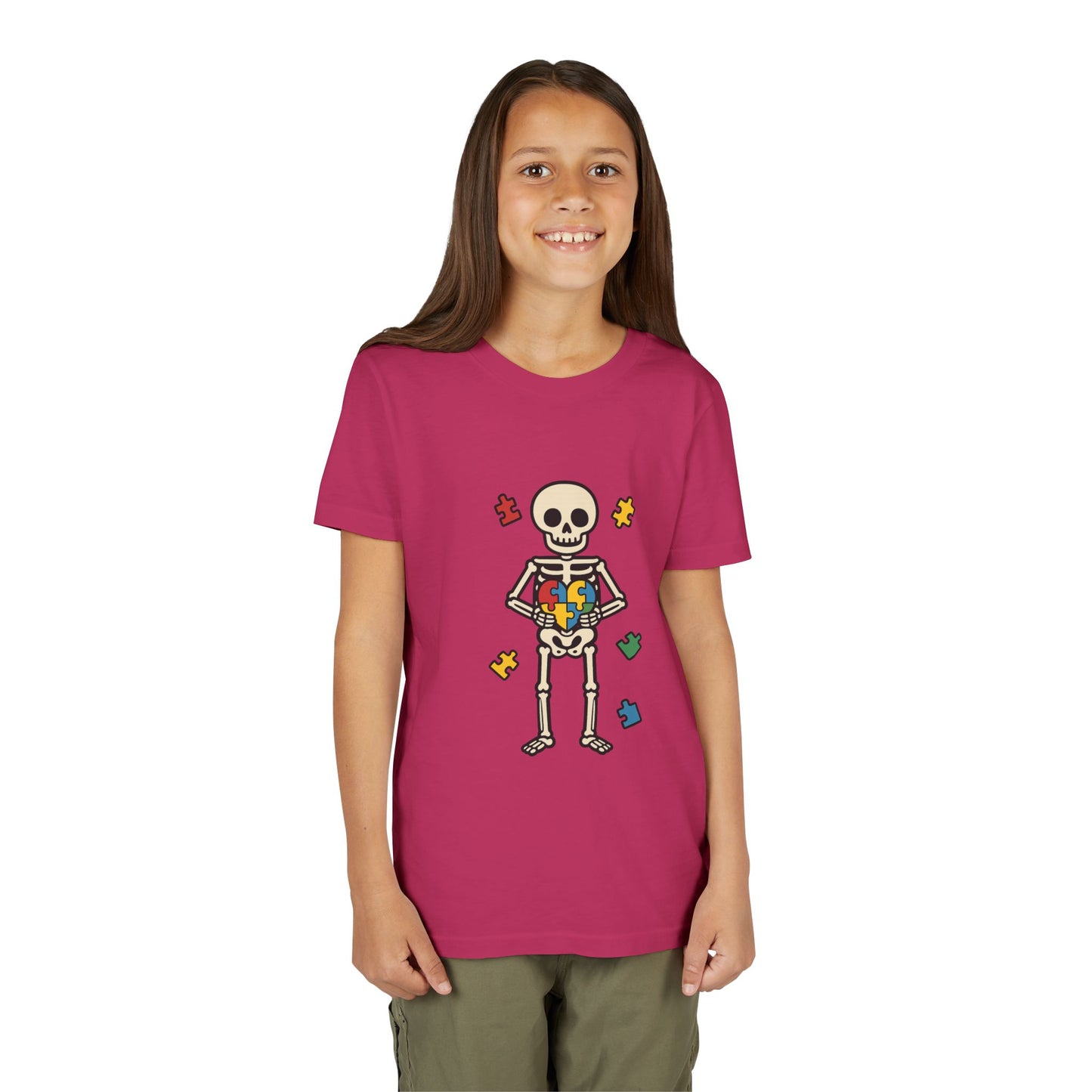 Spooky Skeleton Puzzle Heart Kids Tee β Fun Halloween Youth Shirt