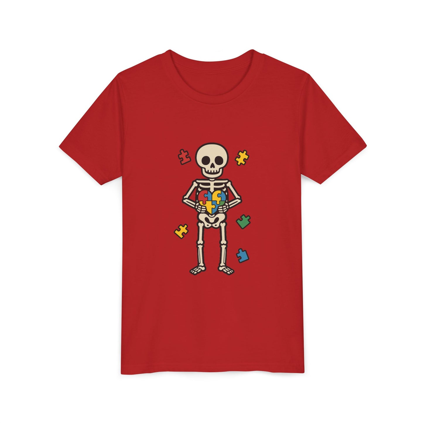 Spooky Skeleton Puzzle Heart Kids Tee β Fun Halloween Youth Shirt