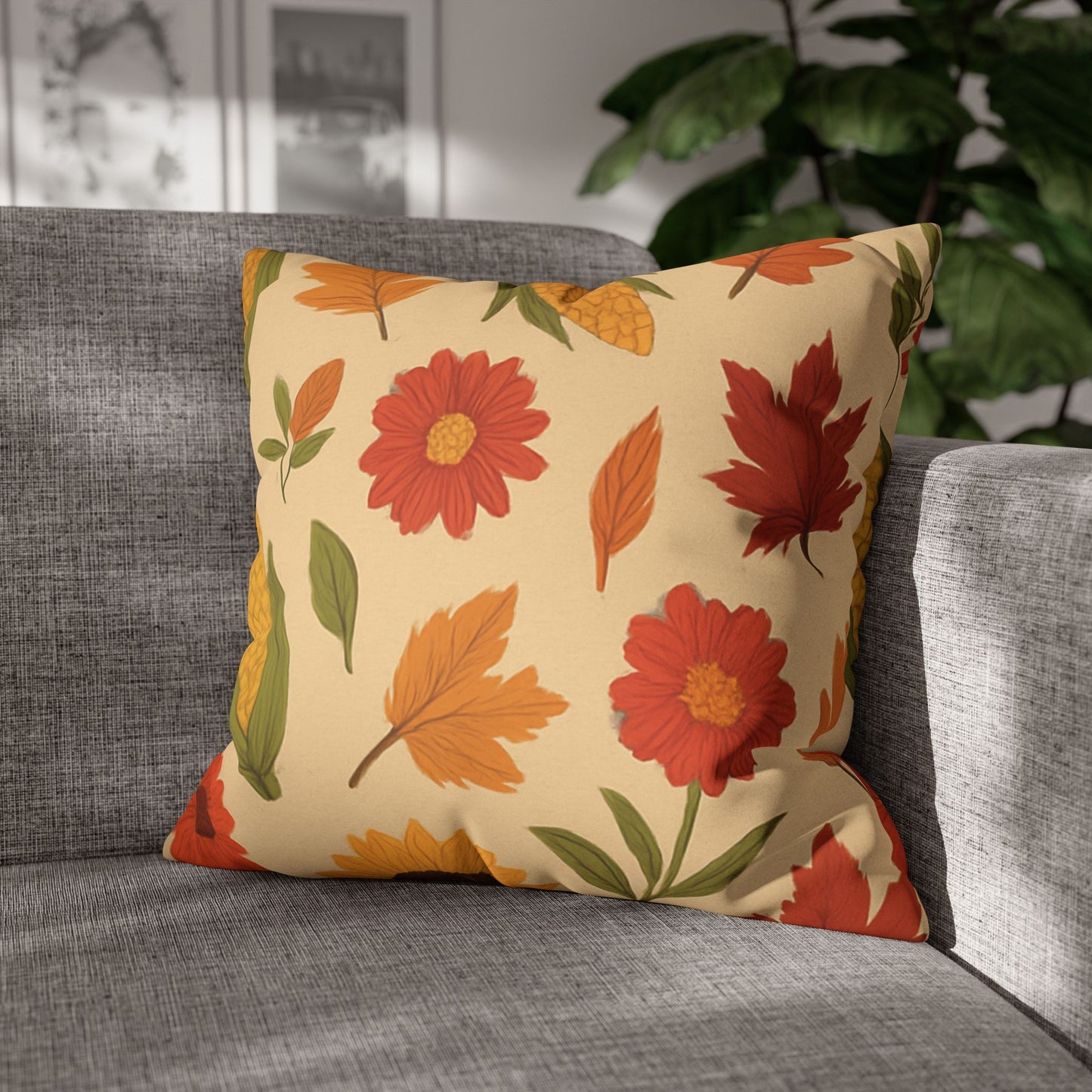 Autumn Floral Pillowcase, Cozy Home Decor, Fall Accent Cushion Case, Seasonal Throw Pillow, Thanksgiving Gift Idea