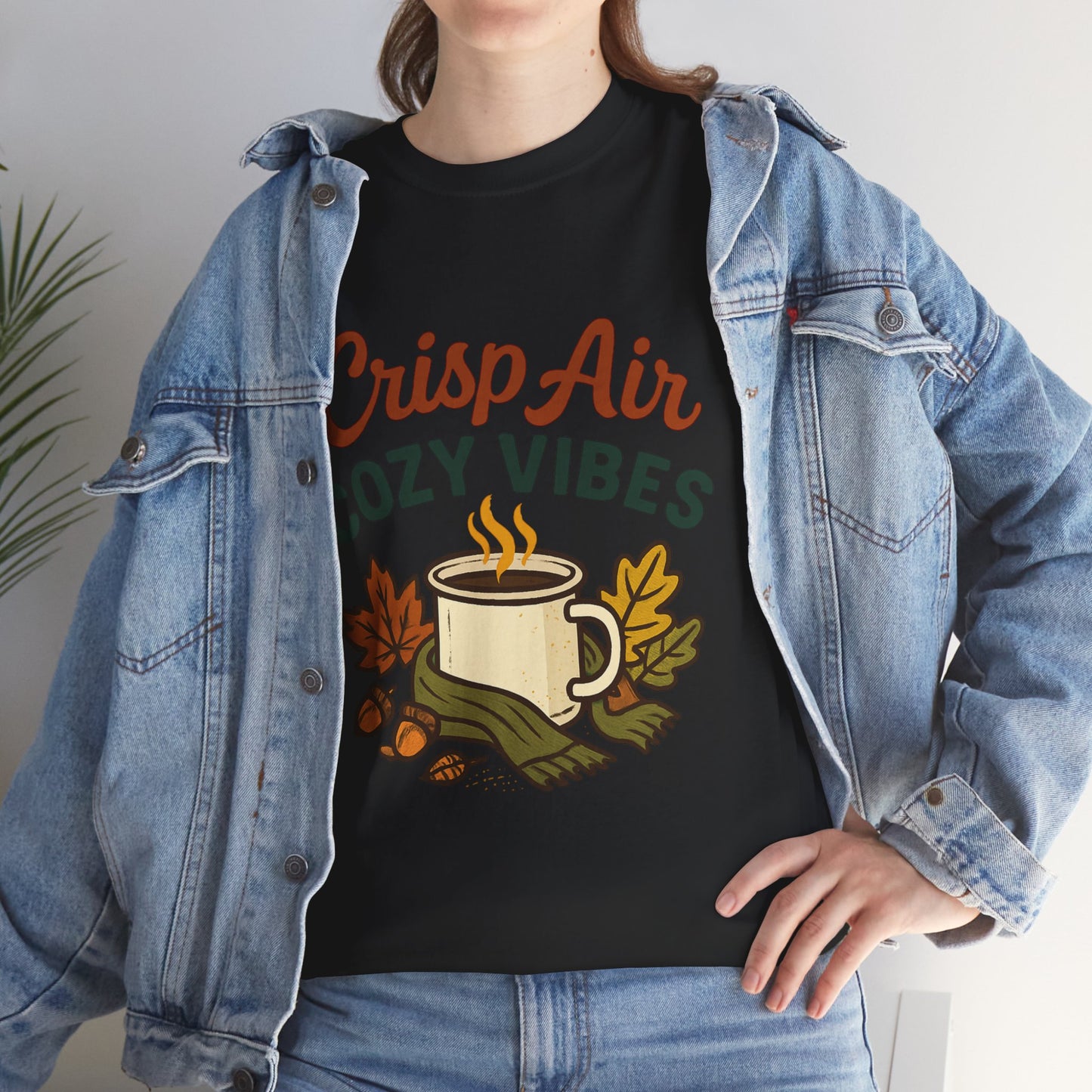 Fall Graphic Tee | Crisp Air Cozy Vibes Unisex Cotton Shirt, Autumn Apparel