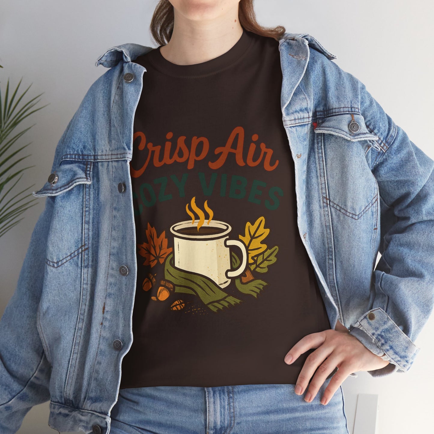 Fall Graphic Tee | Crisp Air Cozy Vibes Unisex Cotton Shirt, Autumn Apparel