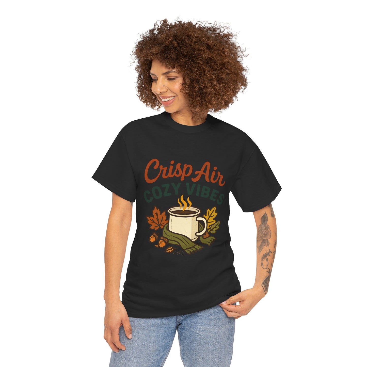 Fall Graphic Tee | Crisp Air Cozy Vibes Unisex Cotton Shirt, Autumn Apparel
