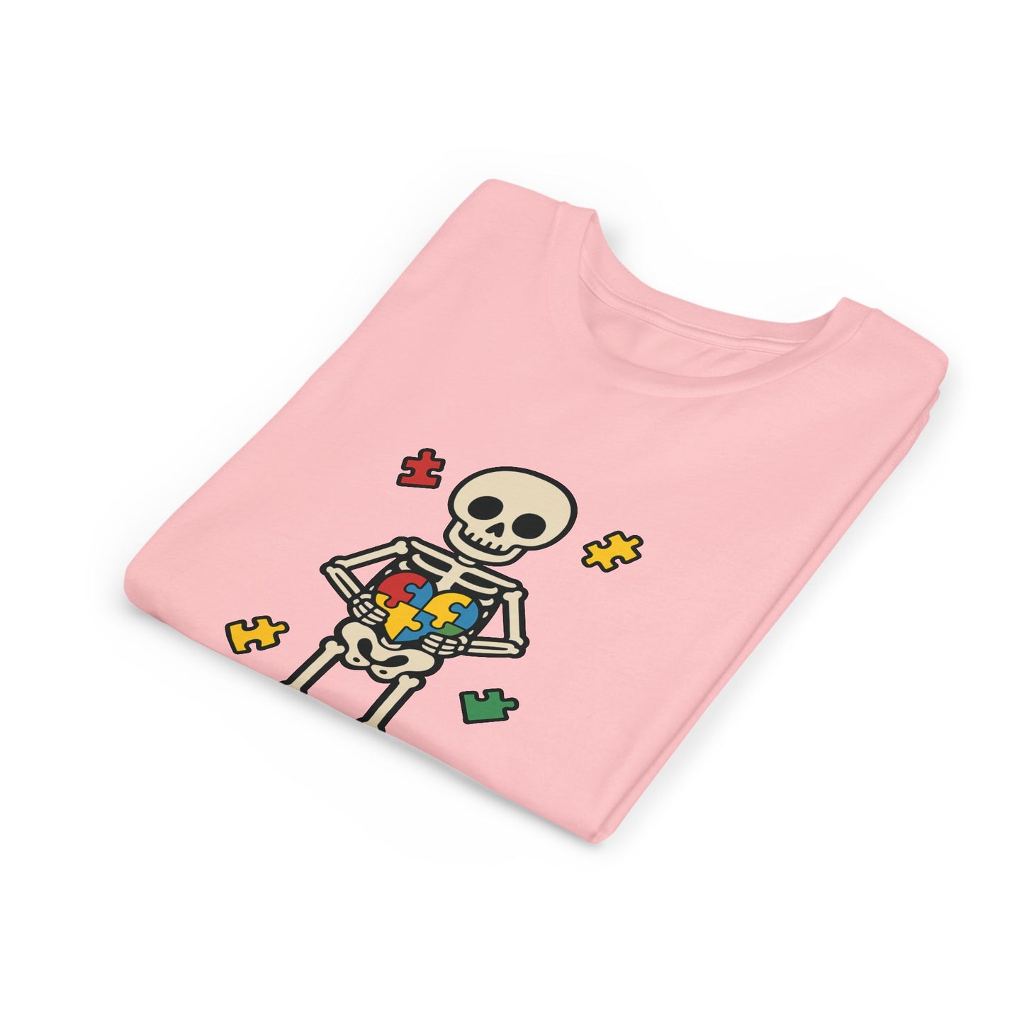 Spooky Skeleton Puzzle Heart Kids Tee β Fun Halloween Youth Shirt
