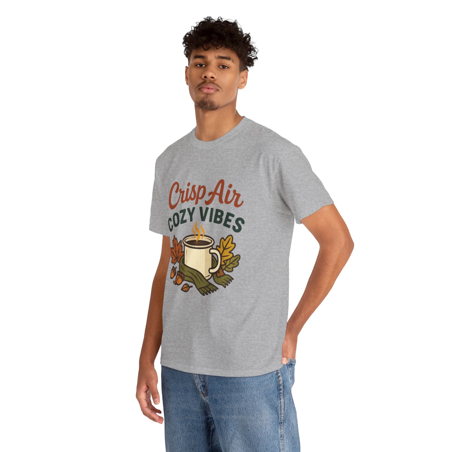 Fall Graphic Tee | Crisp Air Cozy Vibes Unisex Cotton Shirt, Autumn Apparel