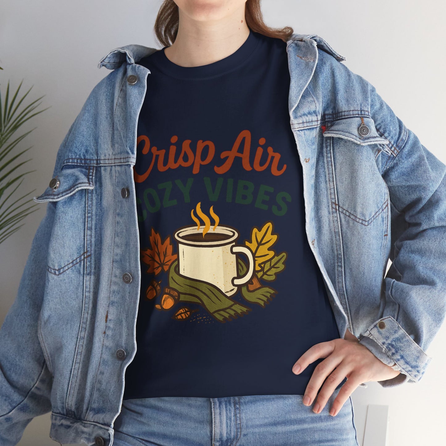 Fall Graphic Tee | Crisp Air Cozy Vibes Unisex Cotton Shirt, Autumn Apparel