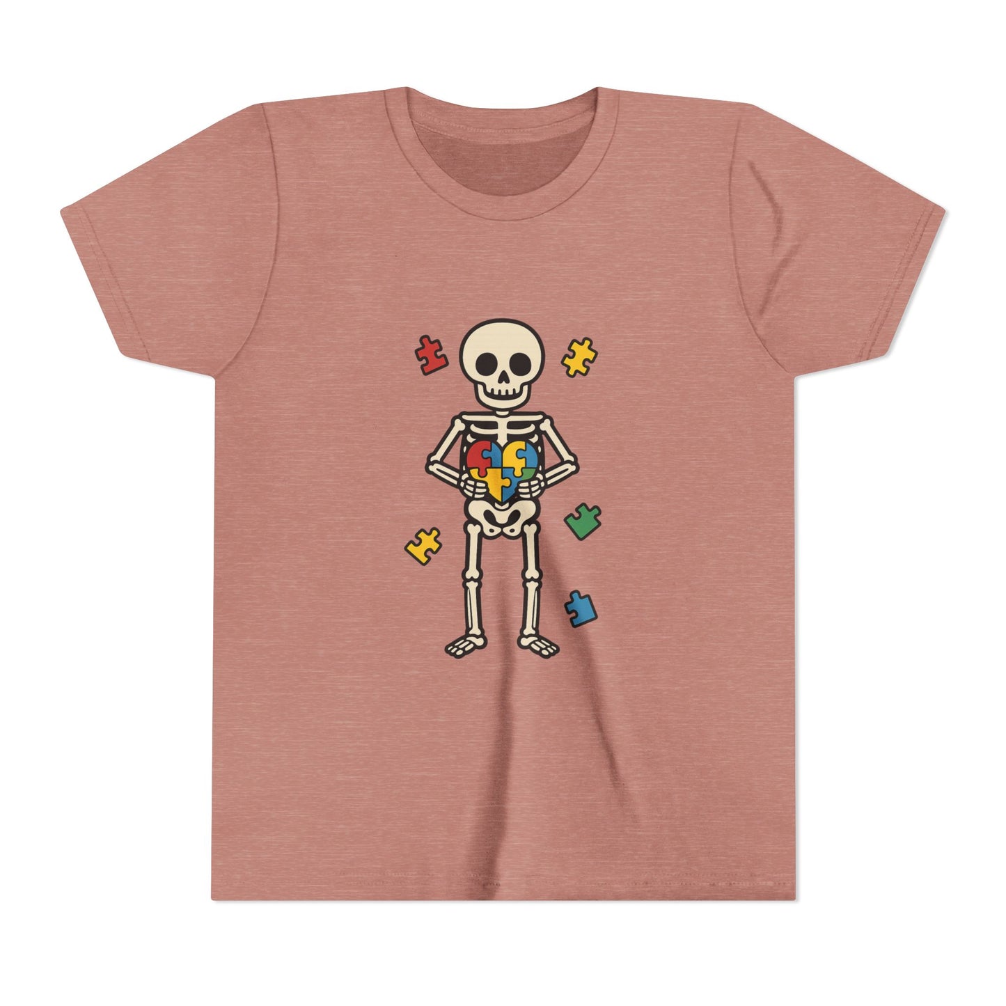 Spooky Skeleton Puzzle Heart Kids Tee β Fun Halloween Youth Shirt