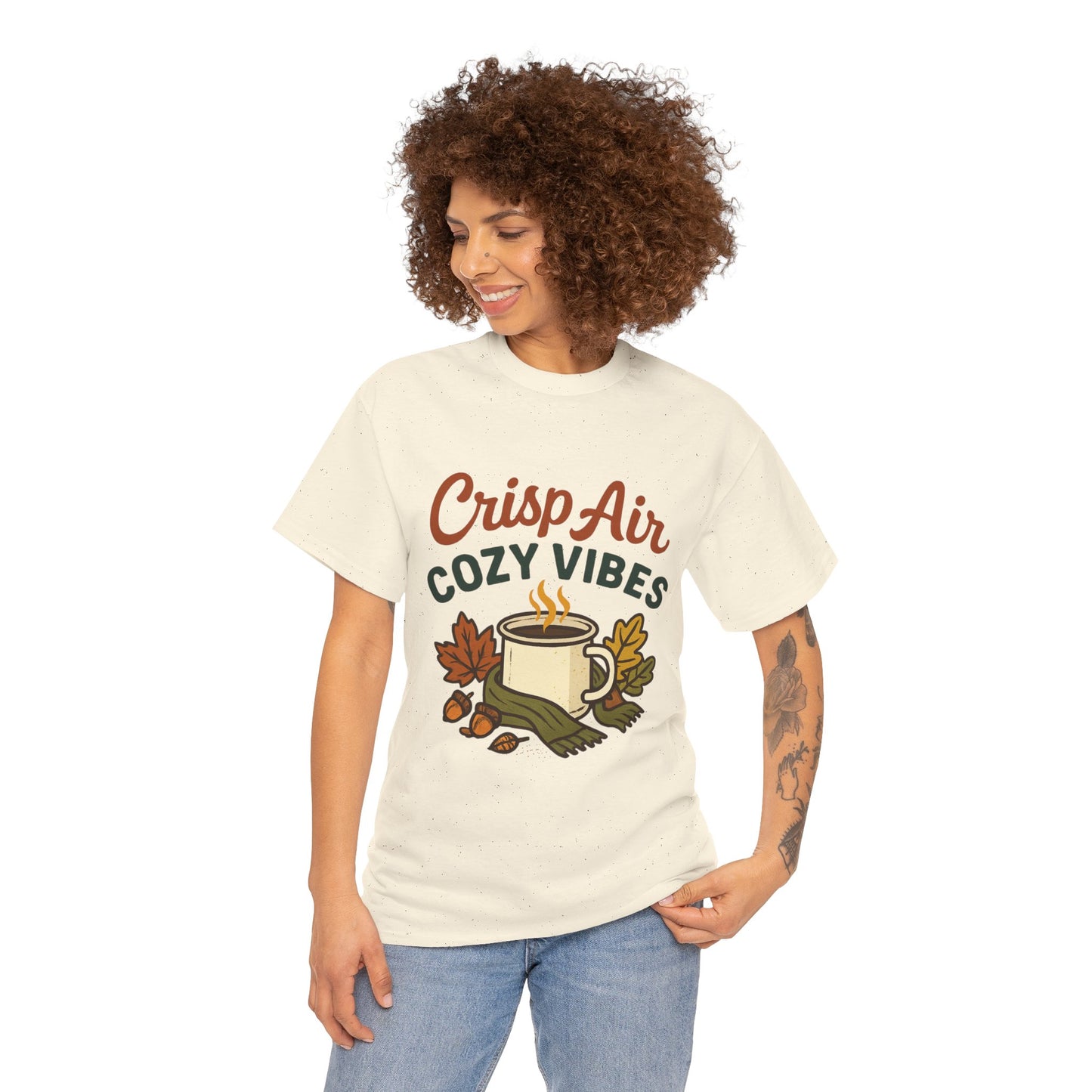 Fall Graphic Tee | Crisp Air Cozy Vibes Unisex Cotton Shirt, Autumn Apparel