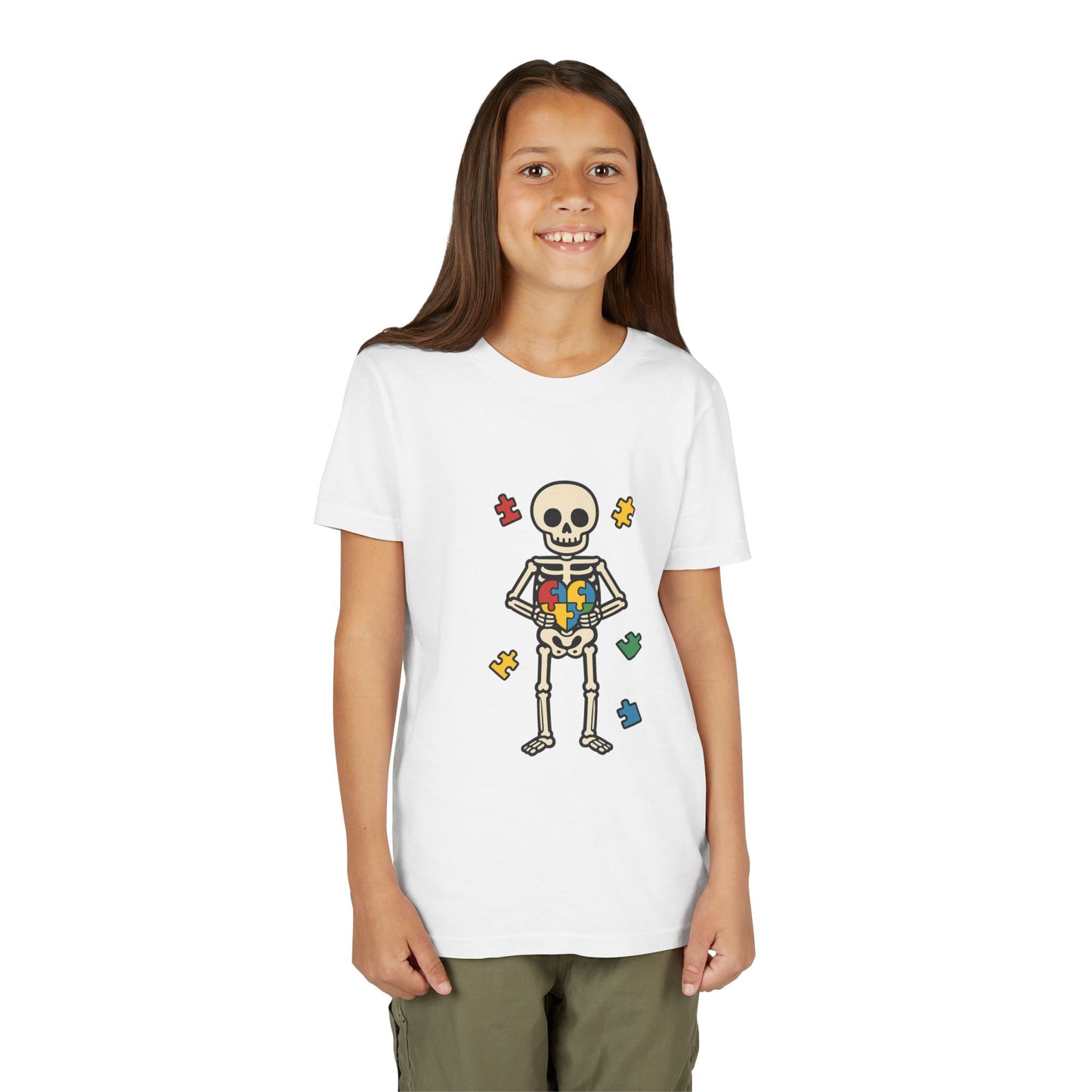 Spooky Skeleton Puzzle Heart Kids Tee β Fun Halloween Youth Shirt