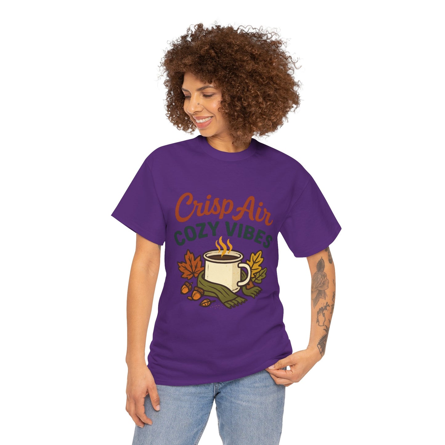 Fall Graphic Tee | Crisp Air Cozy Vibes Unisex Cotton Shirt, Autumn Apparel