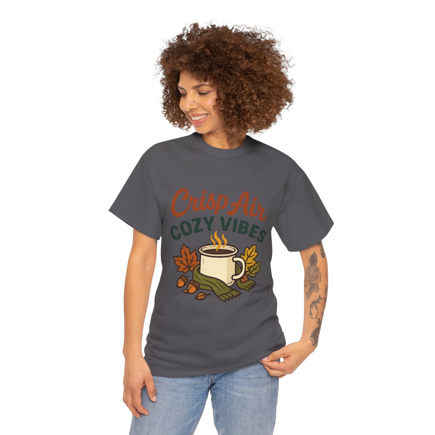 Fall Graphic Tee | Crisp Air Cozy Vibes Unisex Cotton Shirt, Autumn Apparel