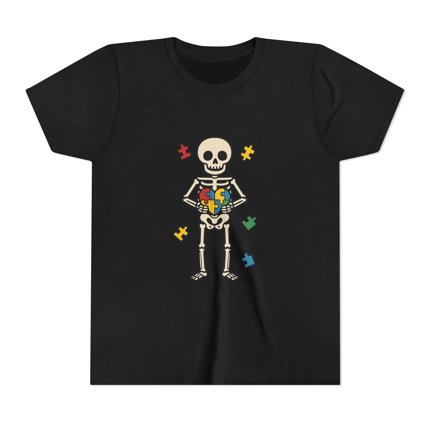 Spooky Skeleton Puzzle Heart Kids Tee β Fun Halloween Youth Shirt