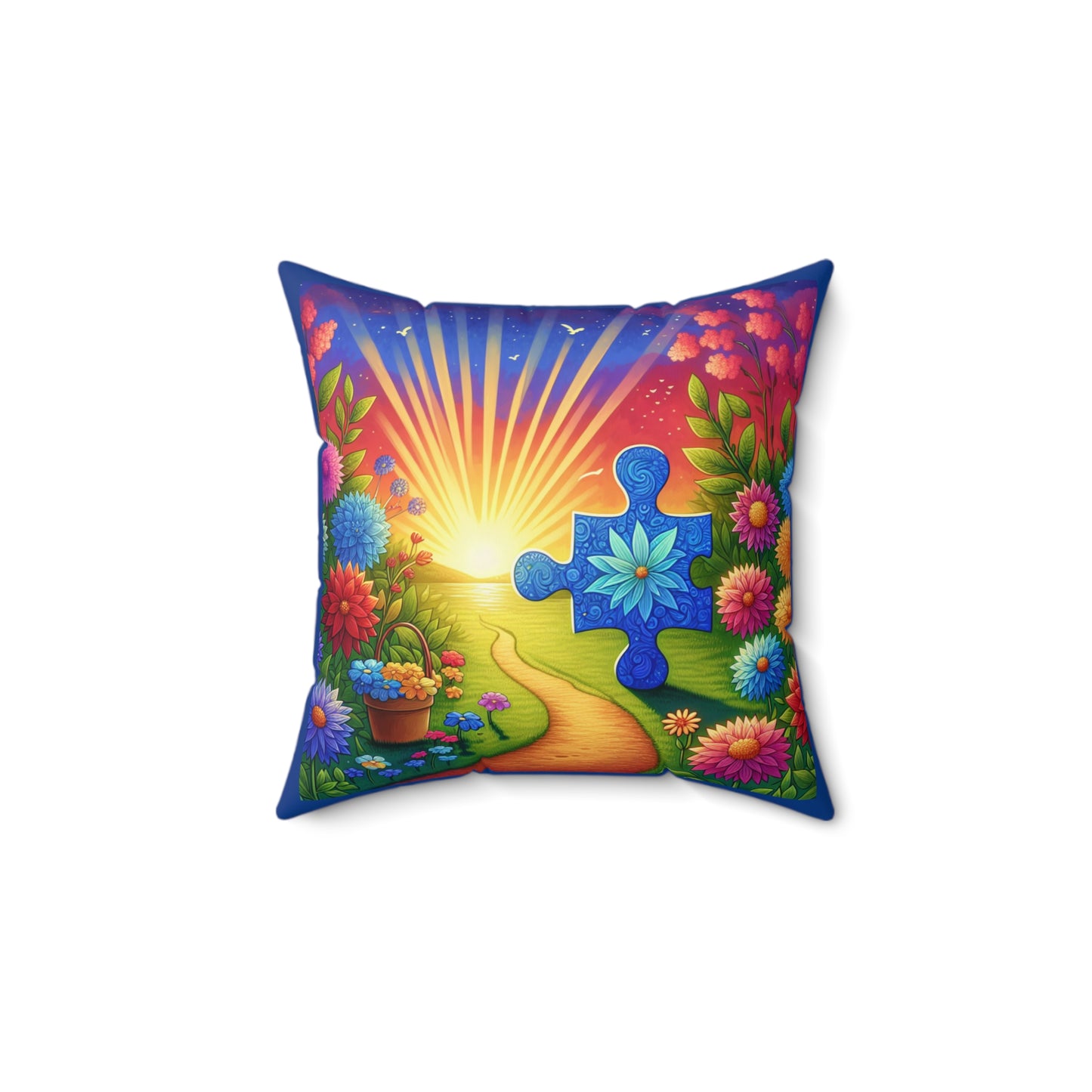 Inspirational Autism Awareness Pillow – Floral Puzzle Design, Cozy Square Cushion, Perfect Home Décor Gift