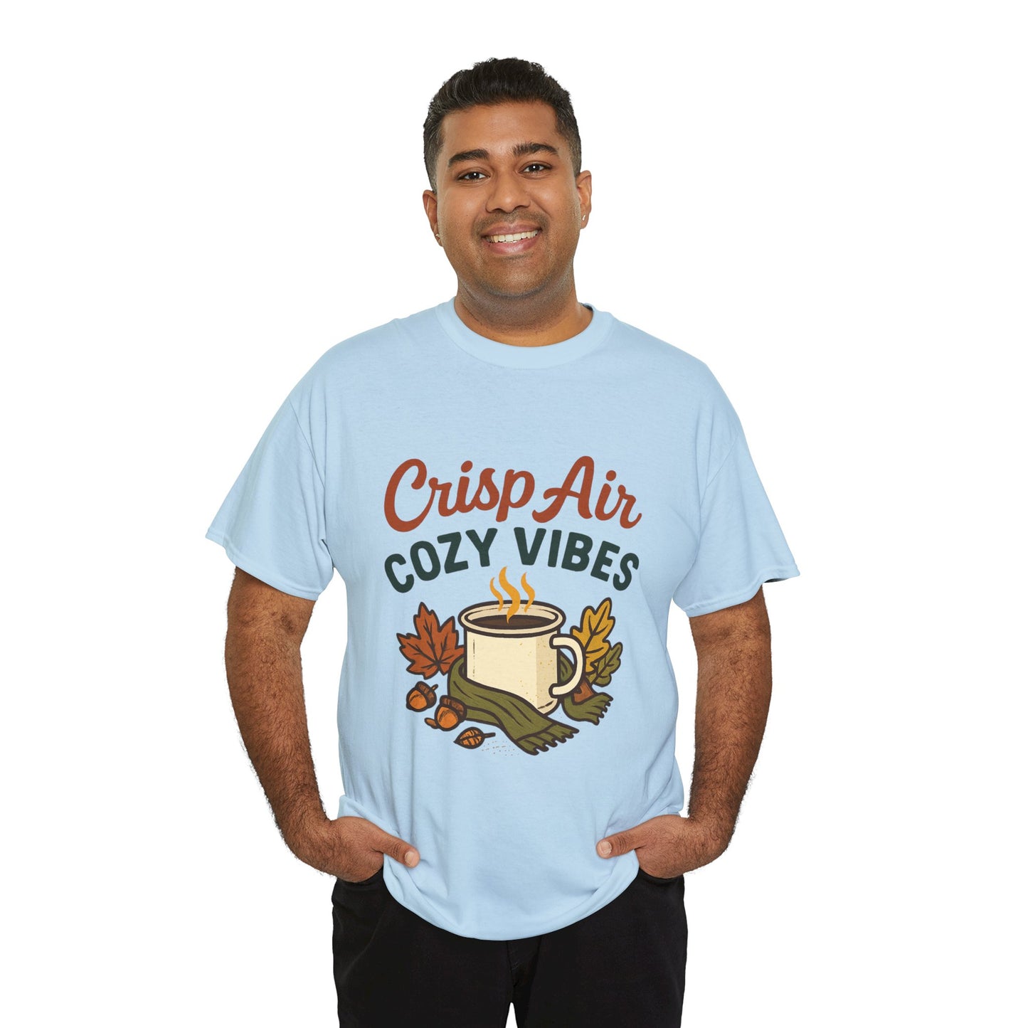 Fall Graphic Tee | Crisp Air Cozy Vibes Unisex Cotton Shirt, Autumn Apparel