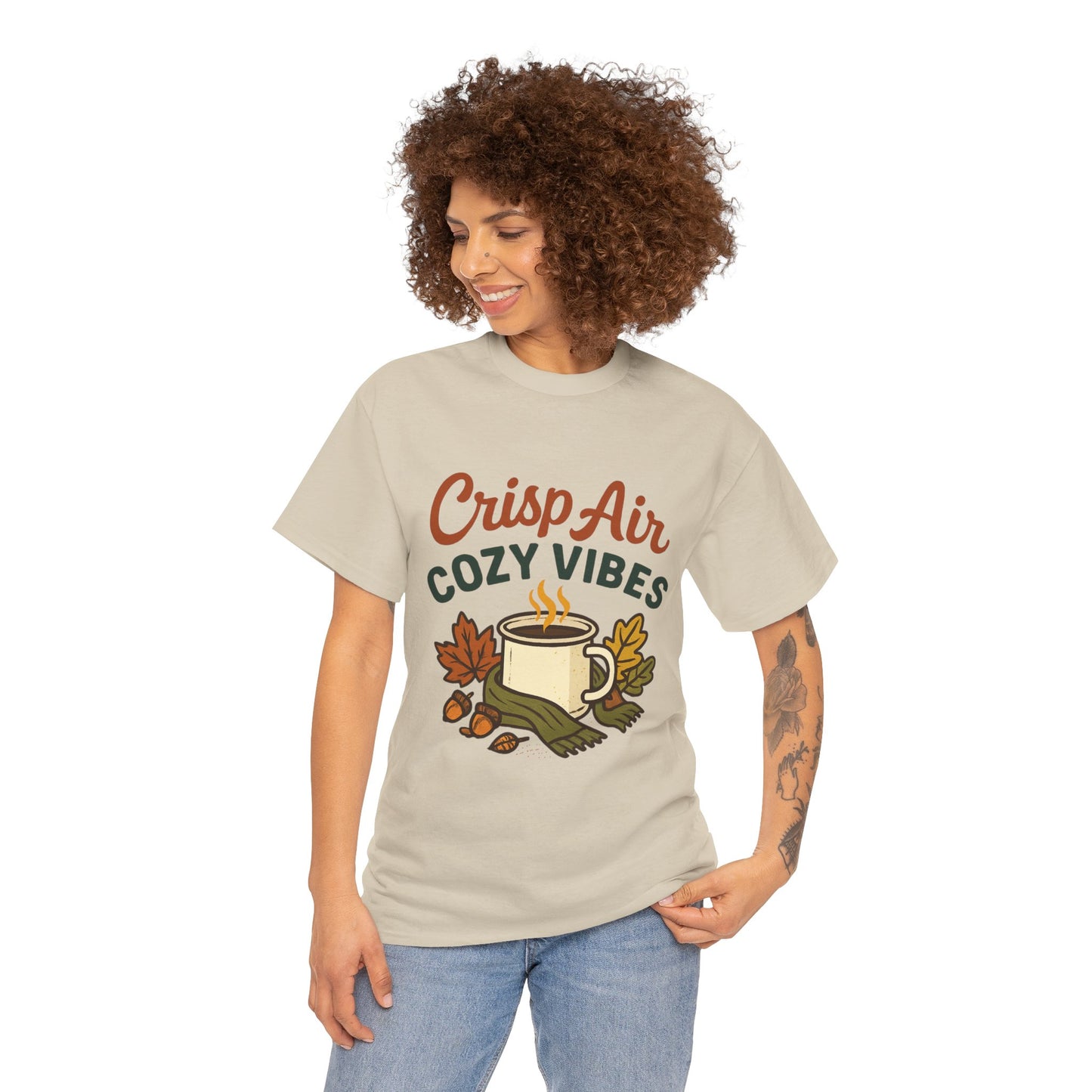 Fall Graphic Tee | Crisp Air Cozy Vibes Unisex Cotton Shirt, Autumn Apparel