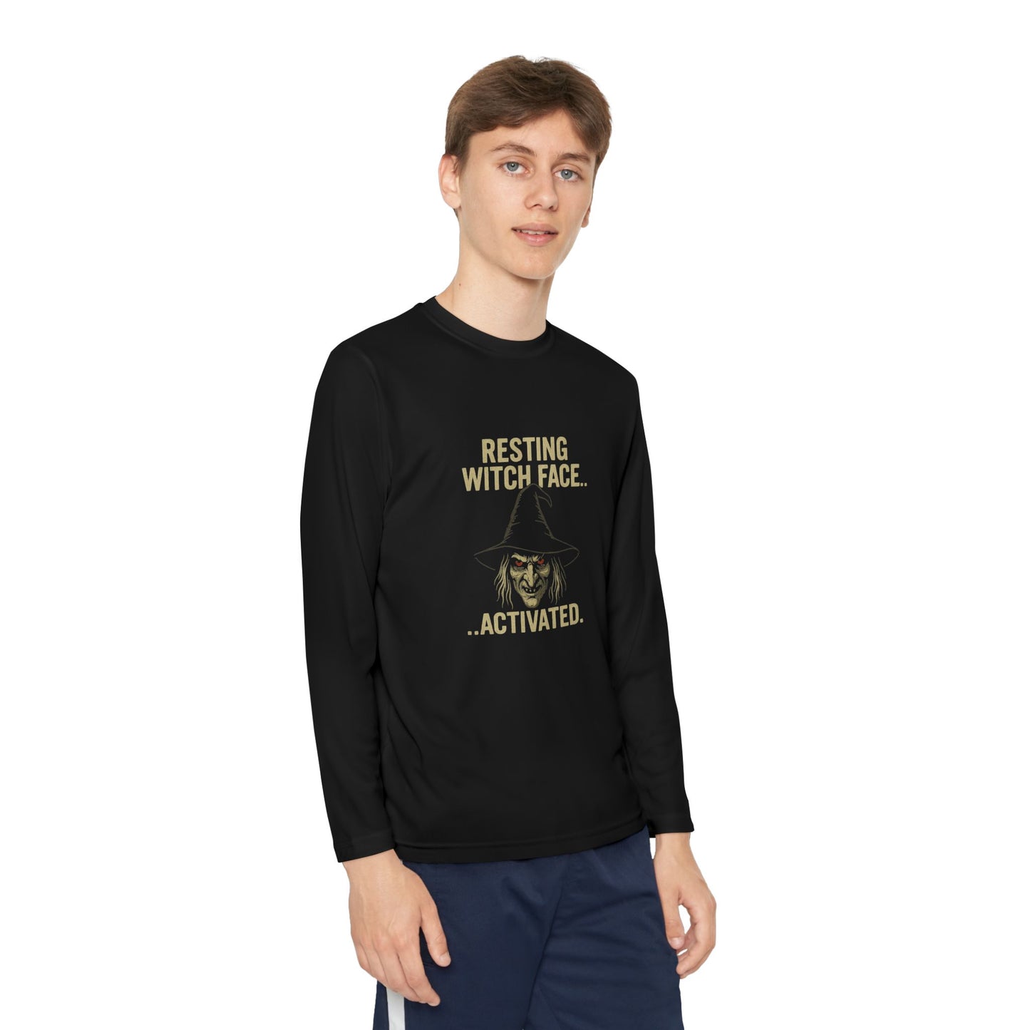 Resting Witch Face Activated Youth Long Sleeve Tee, Halloween Costume Shirt, Kid's Spooky Apparel, Witchy Tee, Fall Basics