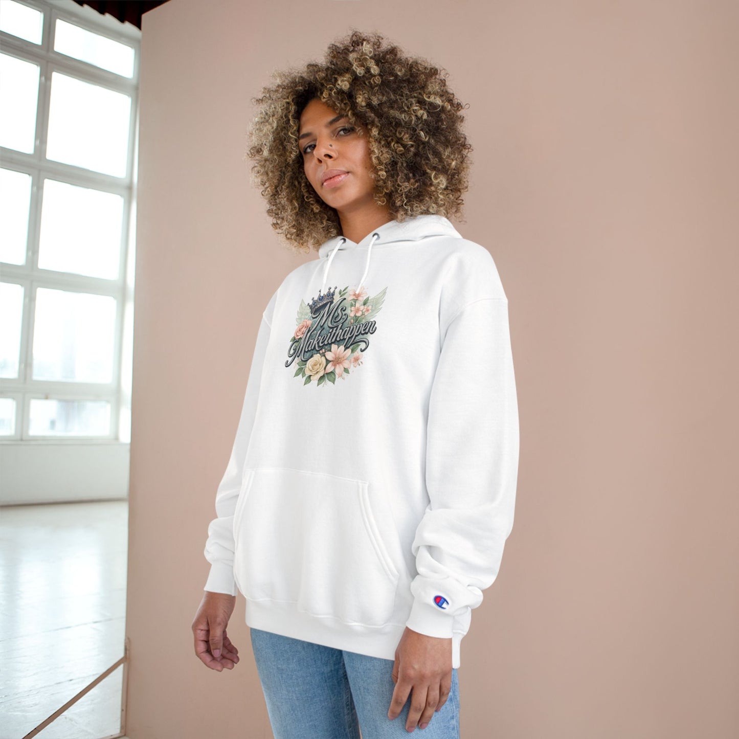 Ms.Makeithappen Floral Hoodie 🌸 | Bold Women’s Champion Streetwear, Cozy Everyday Style